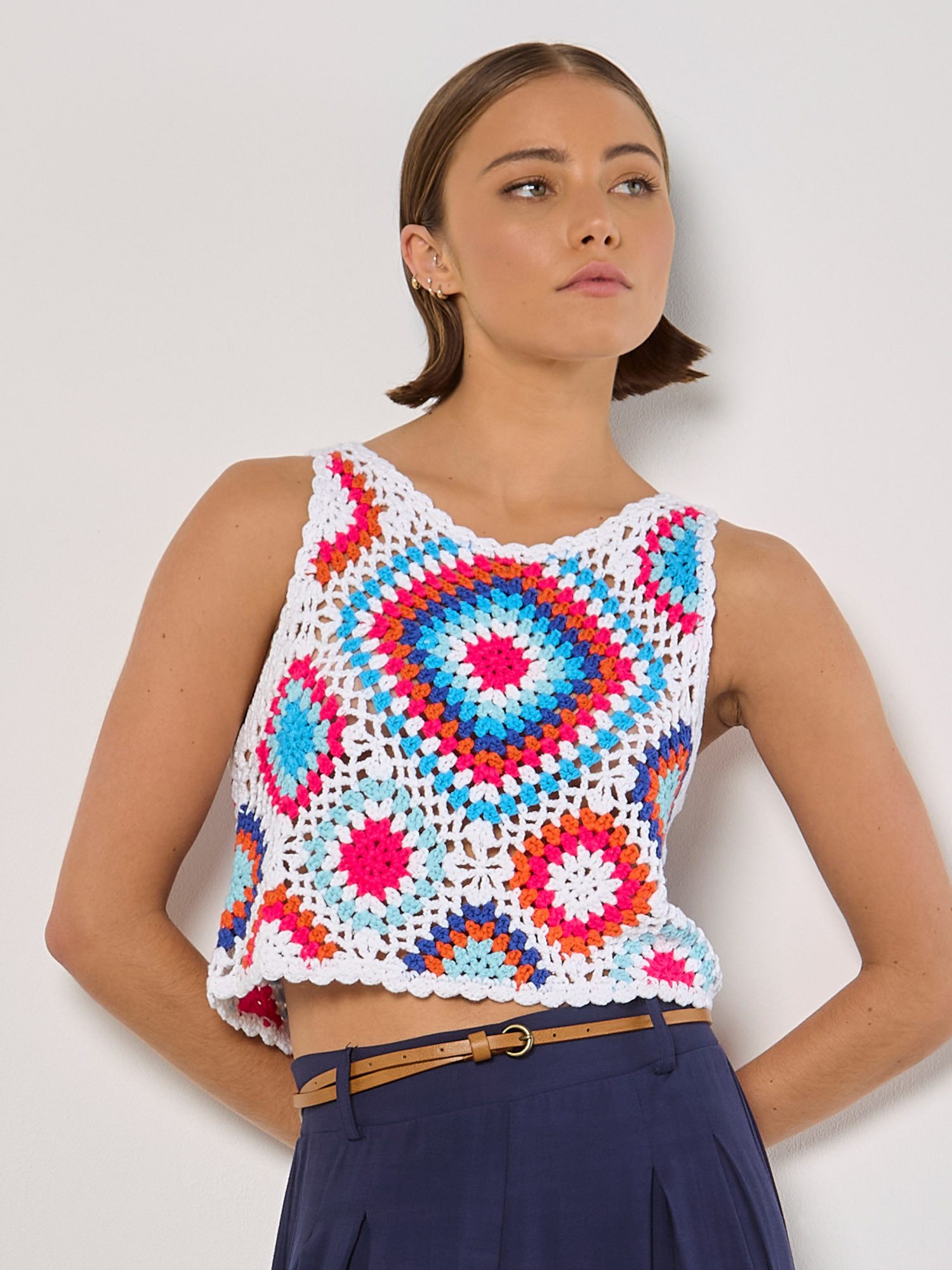 Apricot Crop-Top Diamond Crochet Crop Weste in Cop-Länge günstig online kaufen