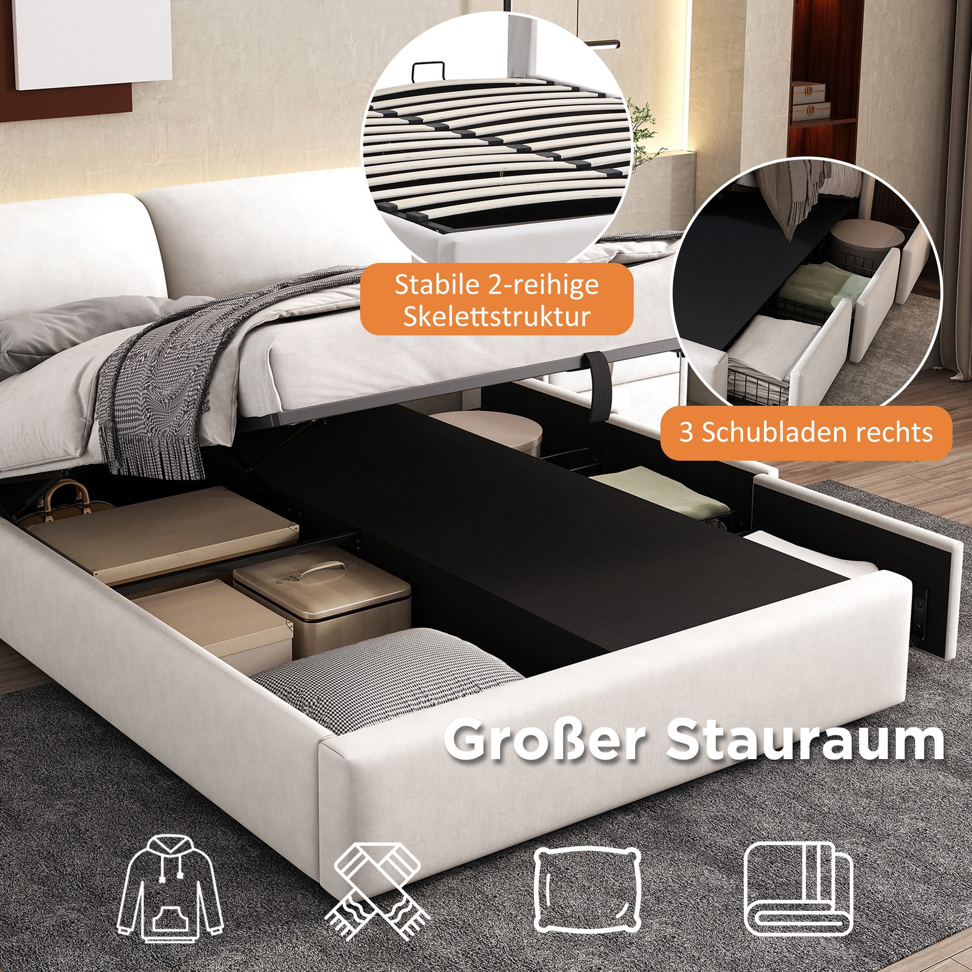 STILVORA Polsterbett 140×200 Bettgestell mit Bettkasten,Jugendbett günstig online kaufen