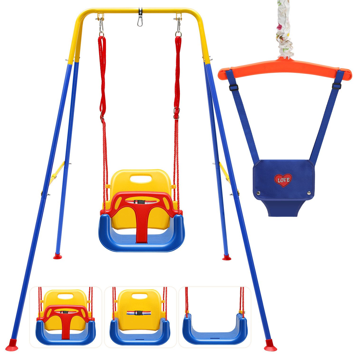 Einzelschaukel 4in1 Kinder Schaukel mit Gestell, Babyschaukel bis 90 kg