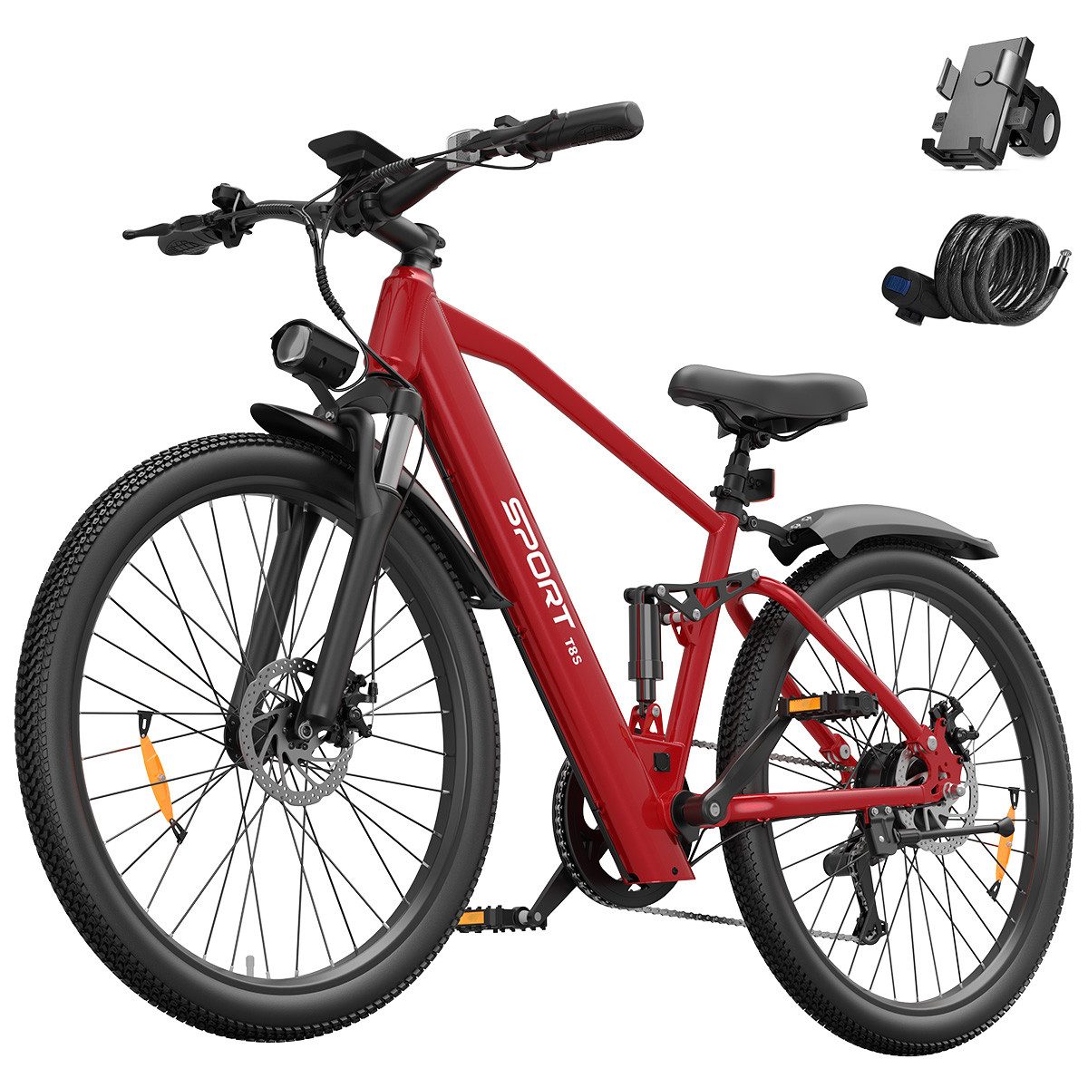 Vankel E-Bike Cityrad Herren Damen E-Mountainbike 26 Zoll 250W 624Wh 50km Shimano 7-Gang, Kettenschaltung, Heckmotor, 624 Wh, (Beleuchtungsset mit Batterieladegerät, Batterieschlüssel, Werkzeug), 25 km/h 150mm Mitteldämpfer Mechanische Scheibenbremsen 26 Zoll 24kg