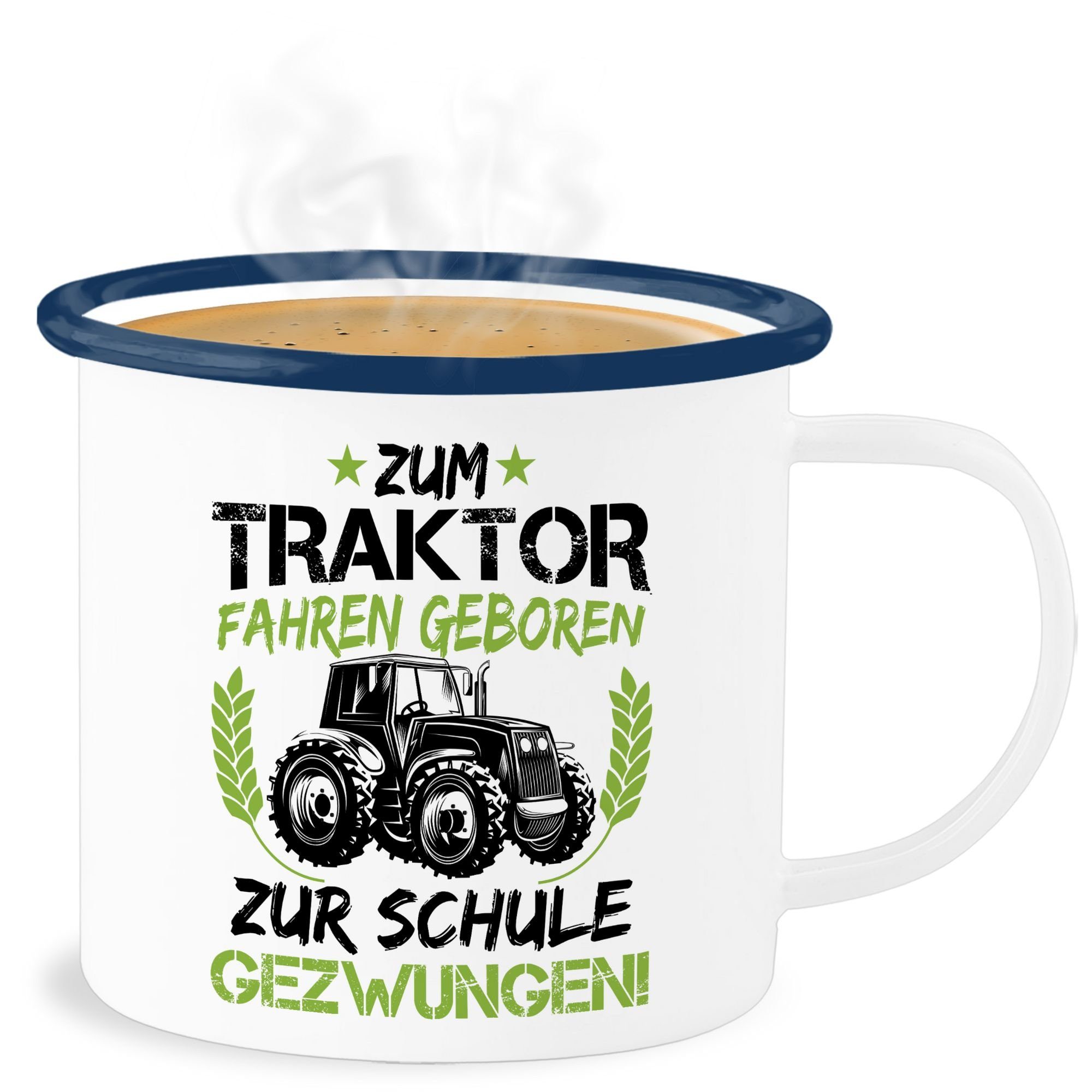 Tasse gezwungen Traktor Blau zur Schule Einschulung geboren Stahlblech, Grün/Schwarz, Geschenk fahren Zum Becher Weiß Shirtracer 3