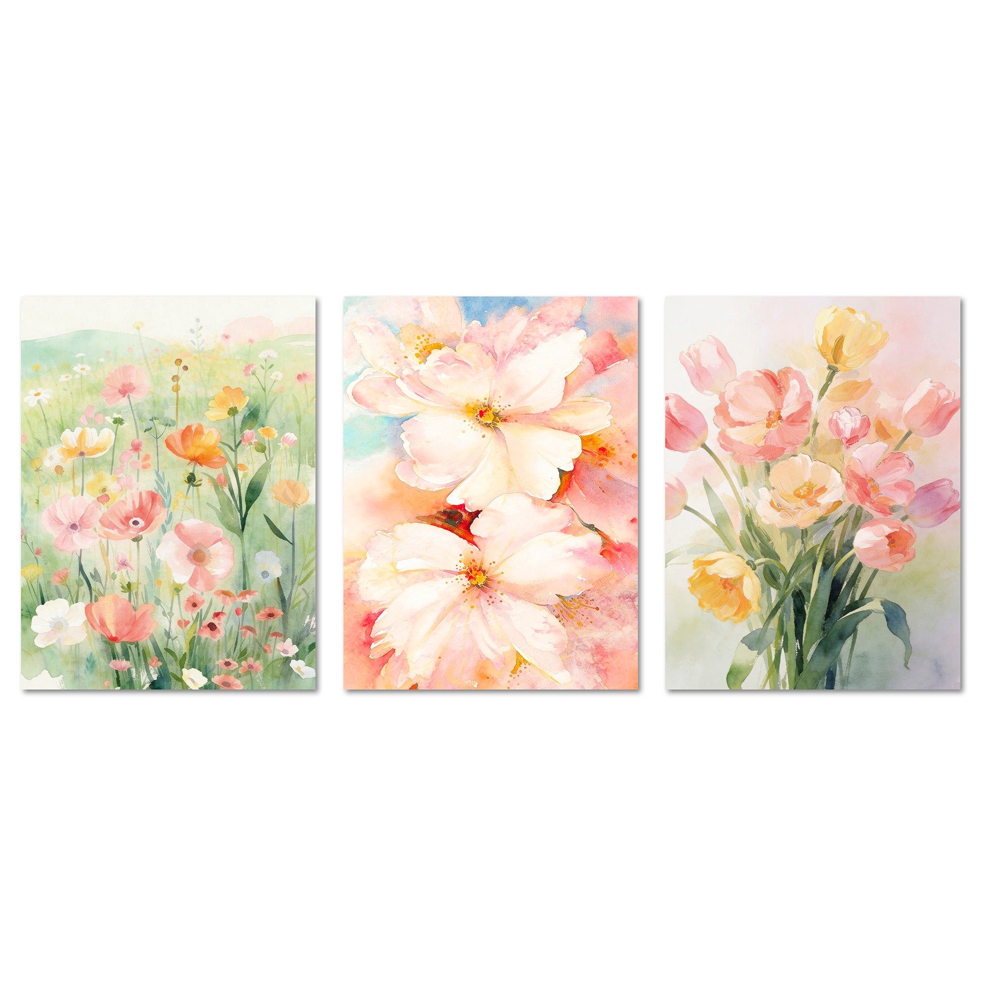 ARTFAVES Bilder-Collage Poster Set Flower Time Trio I mehrteilige Bilderwand I Wandbilder Blum, (Wandbilder modern, 3 St)