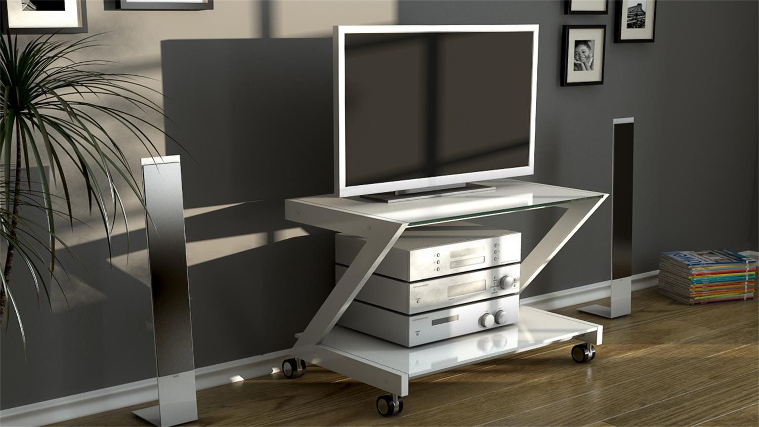 Möbel Akut TV-Schrank Multi Rack Z-Line TV-Rack Druckerwagen weiß ESG Optiwhite