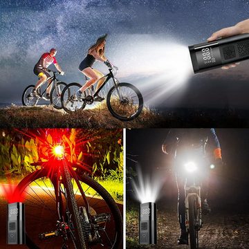 AKKEE Akku-Luftpumpe Elektrische Akku Luftpumpe Fahrradpumpe (1-tlg., mit Manometer/Digitalem LCD-Display, Mini Kompressor mit USB/LED-Licht), Elektrische Luftpumpe mit 6000mAh Akku