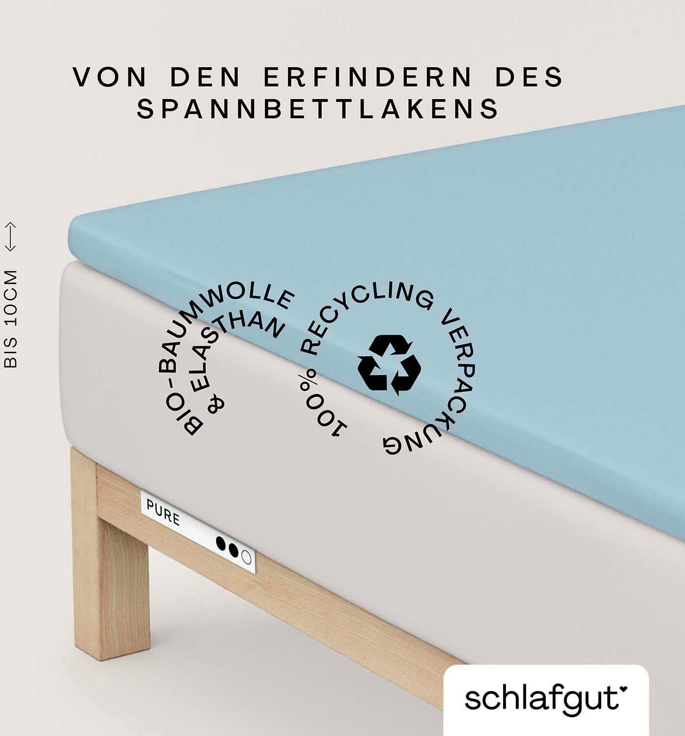 Schlafgut Spannbettlaken PURE TOPPER Bio-Baumwolle mit Elasthan 170 g/m² für Topper bis 10 cm, Jersey-Elasthan, Gummizug: rundum, (1 Stück), PREMIUM Laken für Matratzen bis 10 cm Höhe, dehnbar, blickdicht