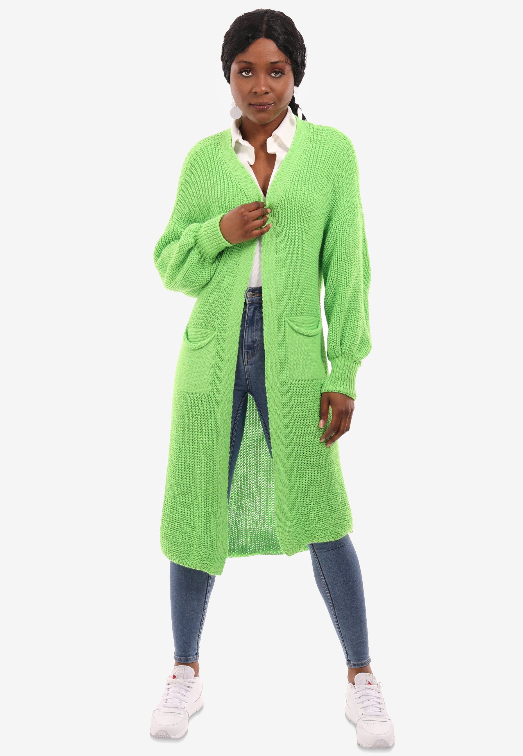 YC Fashion & Style Cardigan Basic Strickjacke Cardigan Verschlusslos in Unifarbe, mit aufgesetzten Taschen apfelgrün