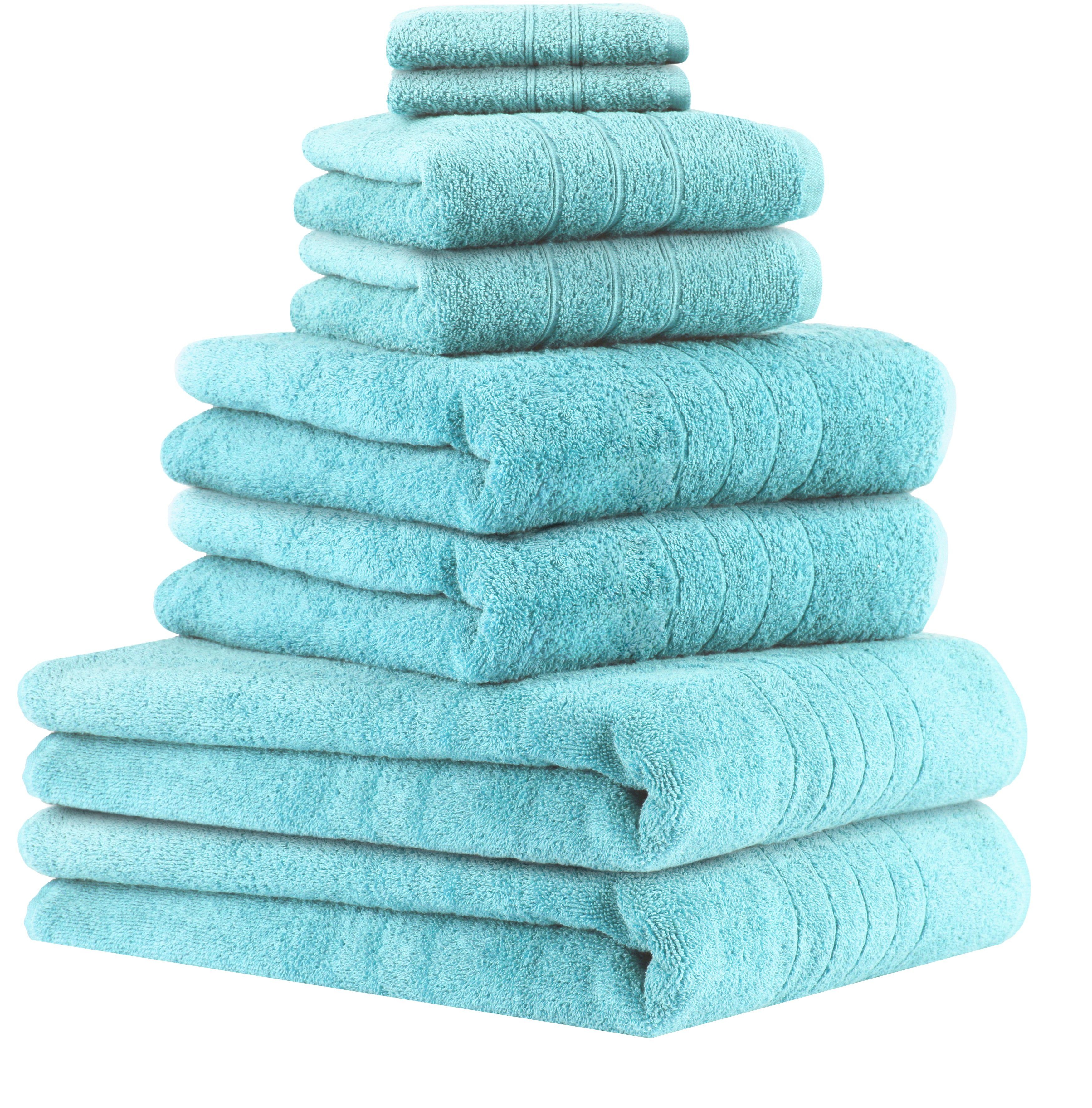 Betz Handtuch Set 8-TLG Handtuch-Set Deluxe 100% Baumwolle 2 Badetücher 2 Duschtücher 2 Handtücher 2 Seiftücher, 100% Baumwolle, (8-tlg) türkis