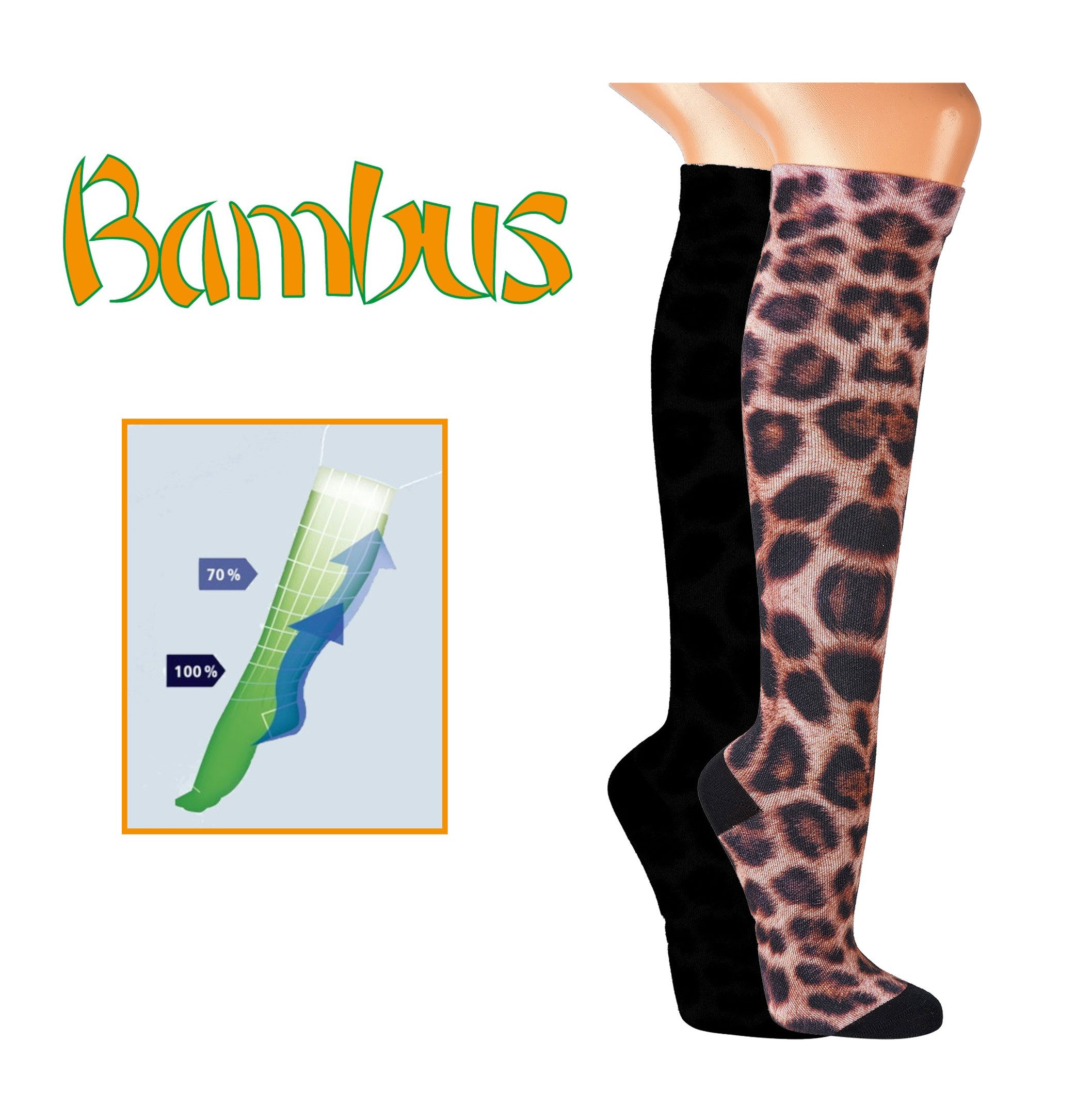 TippTexx 24 Stützkniestrümpfe 2 Paar weiche Bambus-Stützkniestrümpfe "Soft-Touch" Reisestrümpfe (2 Paar) softer Komfortbund, graduelle Kompression, feine Zehenn – Bild 4 von 5