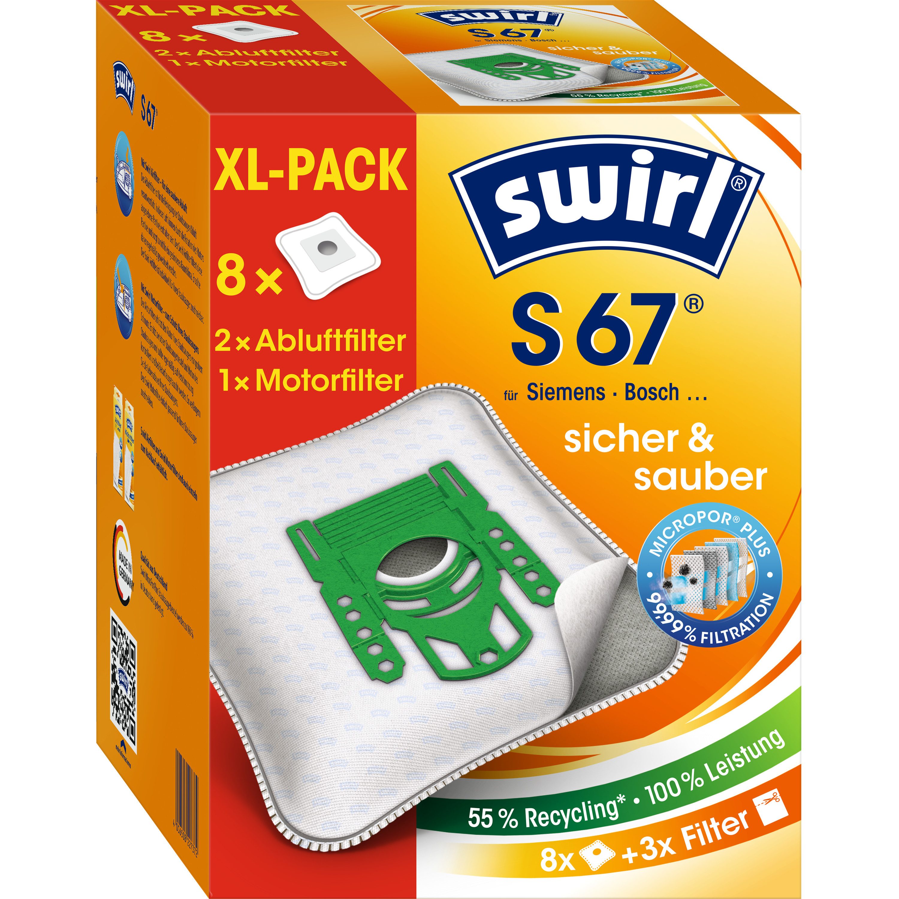 Swirl Staubsaugerbeutel S 67 XL Vorteilspack EcoPor