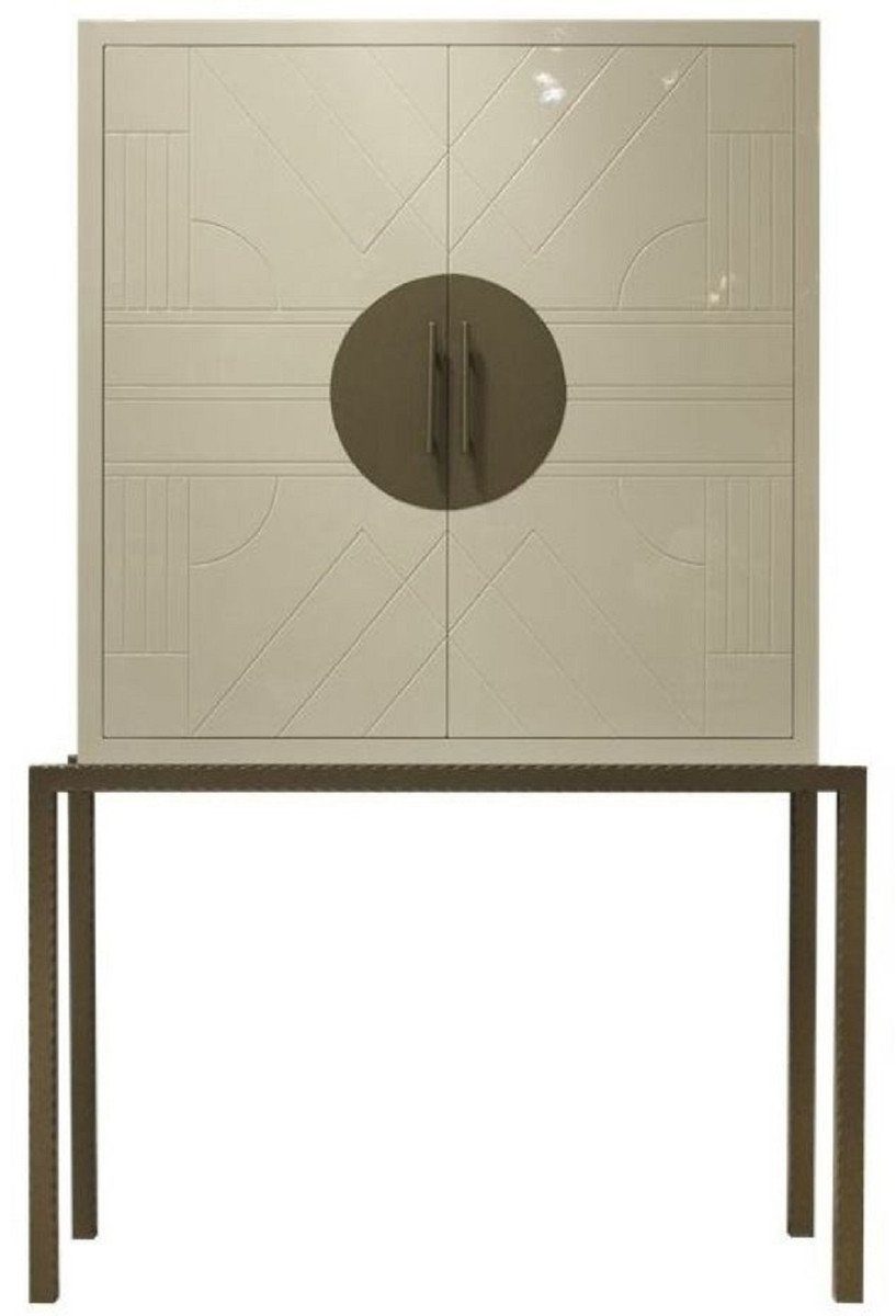 Casa Padrino Barschrank Designer Barschrank Creme / Messing 120 x 40 x H. 190 cm - Edler Weinschrank mit hochwertigen Keramikfliesen - Bar Möbel - Hotel Möbel - Luxus Qualität