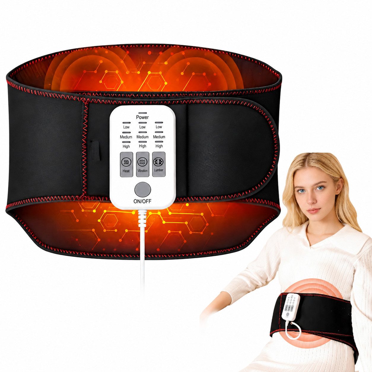 ibettertec Massagegerät Taillenmassagegerät, rückenmassagegerät, Massagegürtel Wärmetherapie, Graphene Wärmetherapie,luftkompressionsmassage, Airbag-Massage,verstellbarer Klettverschluss,9 modi,Ergonomisches
