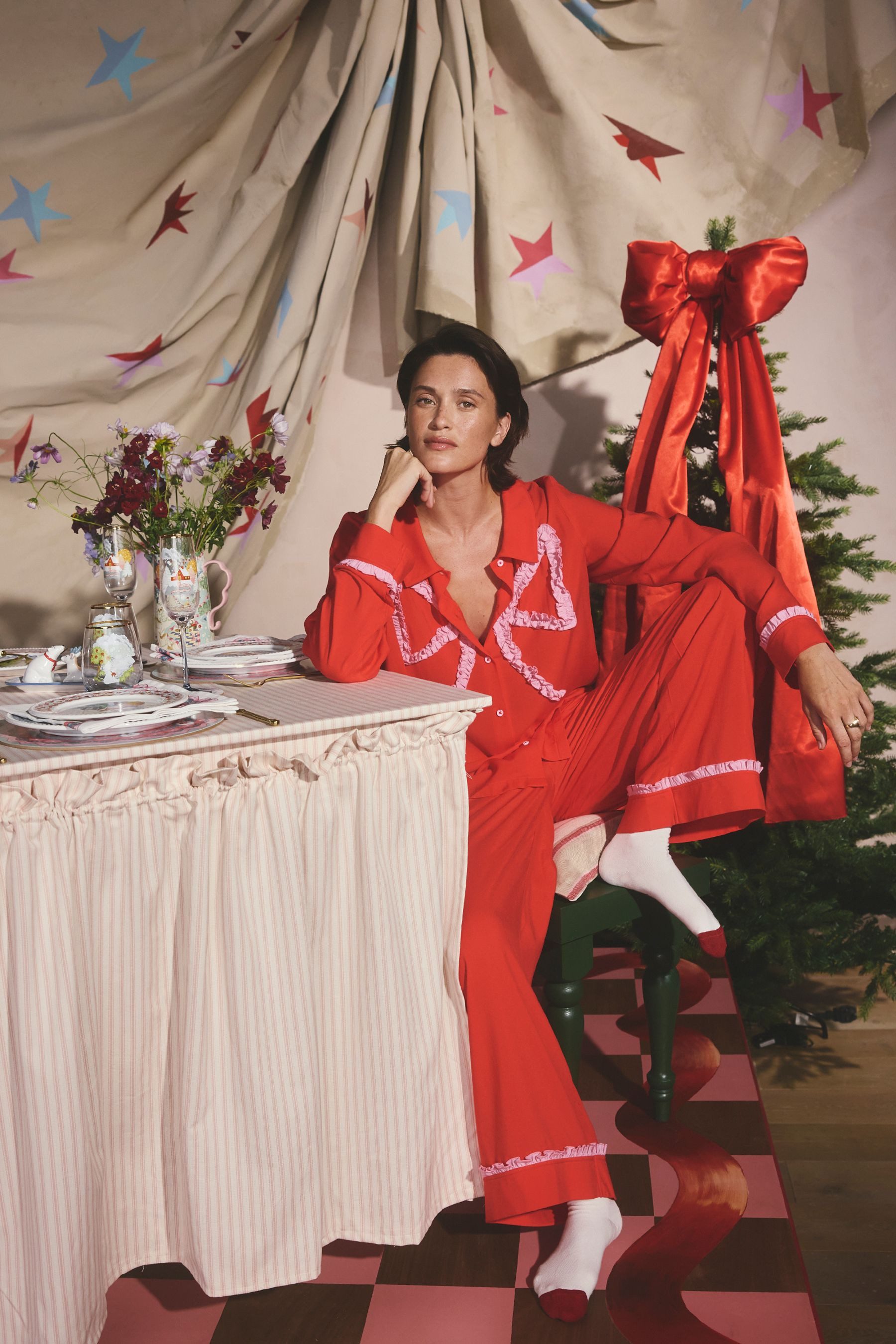 Cath Kidston Pyjama Cath Kidston Viskose-Schlafanzug,Schleifenmotiv (2 tlg)