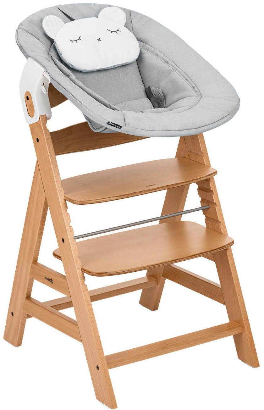 Hauck Hochstuhl Alpha Newborn Pre, Nature Grey, mit Newborn Aufsatz