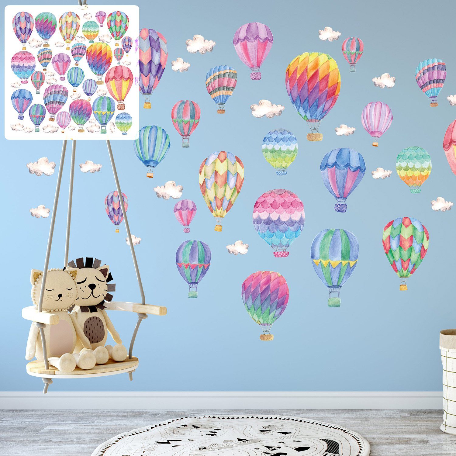 Sunnywall Wandtattoo XXL Wandtattoo Heißluftballon Ballons Set Kinderzimmer Aufkleber