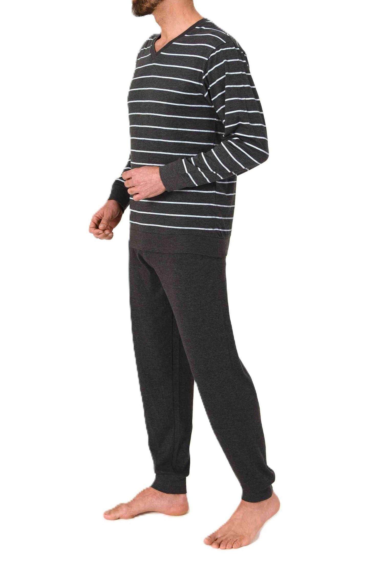 Normann Pyjama Normann Herren langarm Pyjama mit Bündchen in edler Streifen günstig online kaufen
