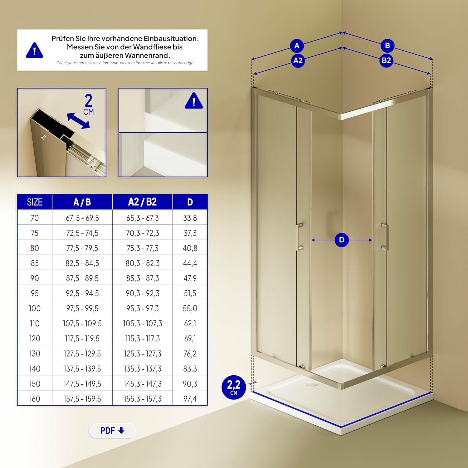i-flair Eckdusche Schiebetür Duschkabine DIANA aus satiniertem 6 mm ESG, BxT: 70x70 cm, Einscheibensicherheitsglas, ohne Duschtasse, mit hochwertigen Aluminiumprofilen in silber, ebenerdiger Einbau möglich, mit Schiebetüren