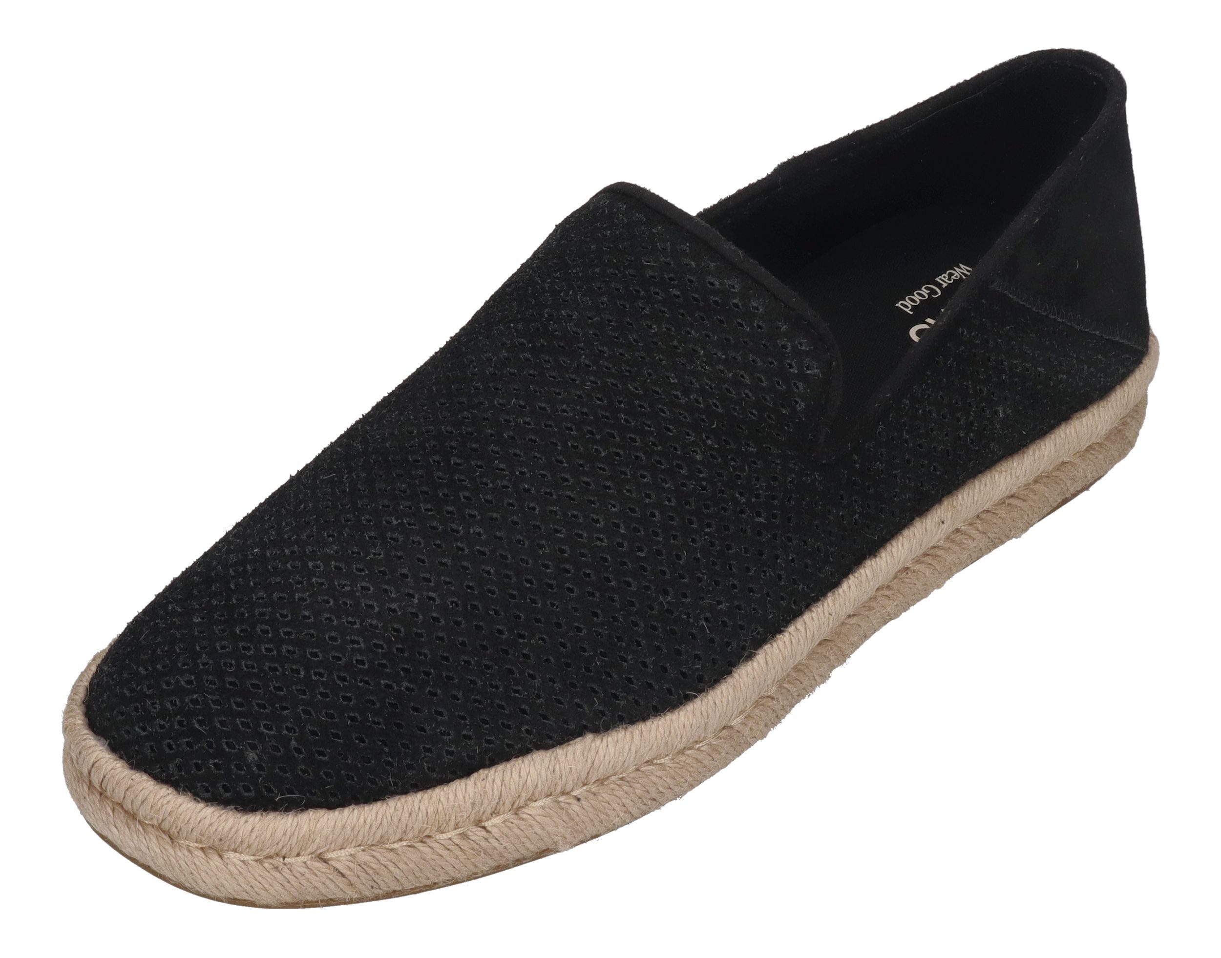 TOMS SANTIAGO Espadrille Black Diamond Perforated Suede