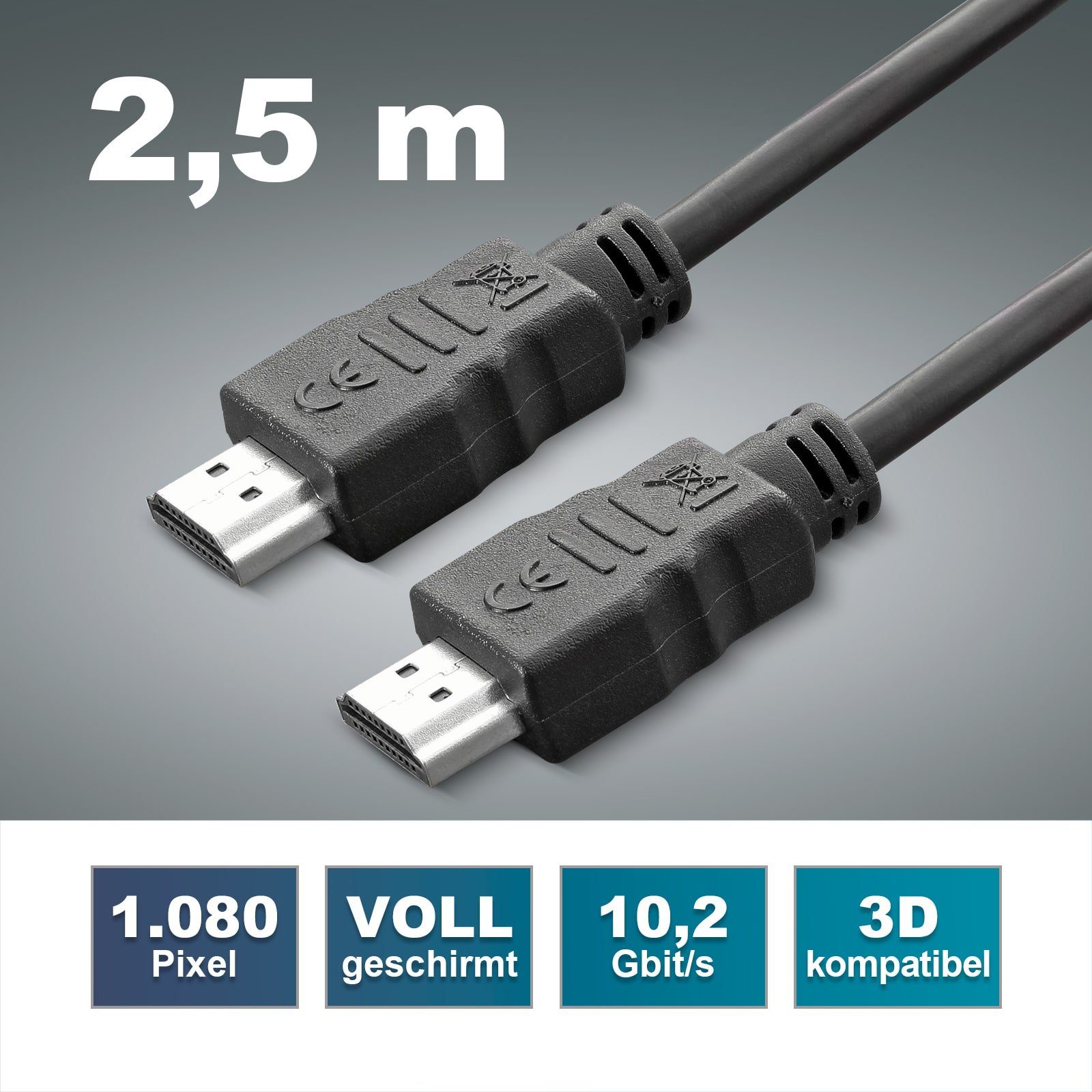 Hama High-Speed HDMI-Kabel - Voll Geschirmt HDMI-Kabel, HDMI, (250 cm), Unterstützt 3D und ARC