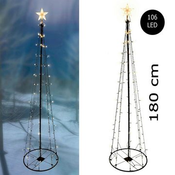 Mojawo Lichtervorhang XL LED Metall Weihnachtsbaum mit Stern 106 LEDs 180cm mit 8 Funktionen