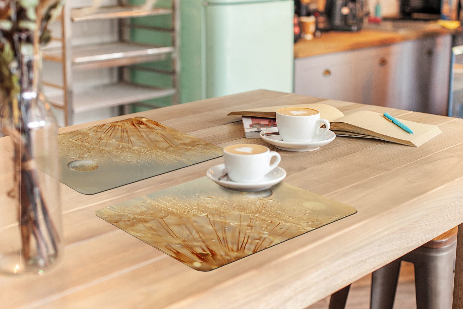 MuchoWow Platzset Löwenzahn - Wasser - Natur - Pflanzen - Modern, (6-St), Platzsets, Tischset, Abwaschbar, Tischsets, Platzdeckchen