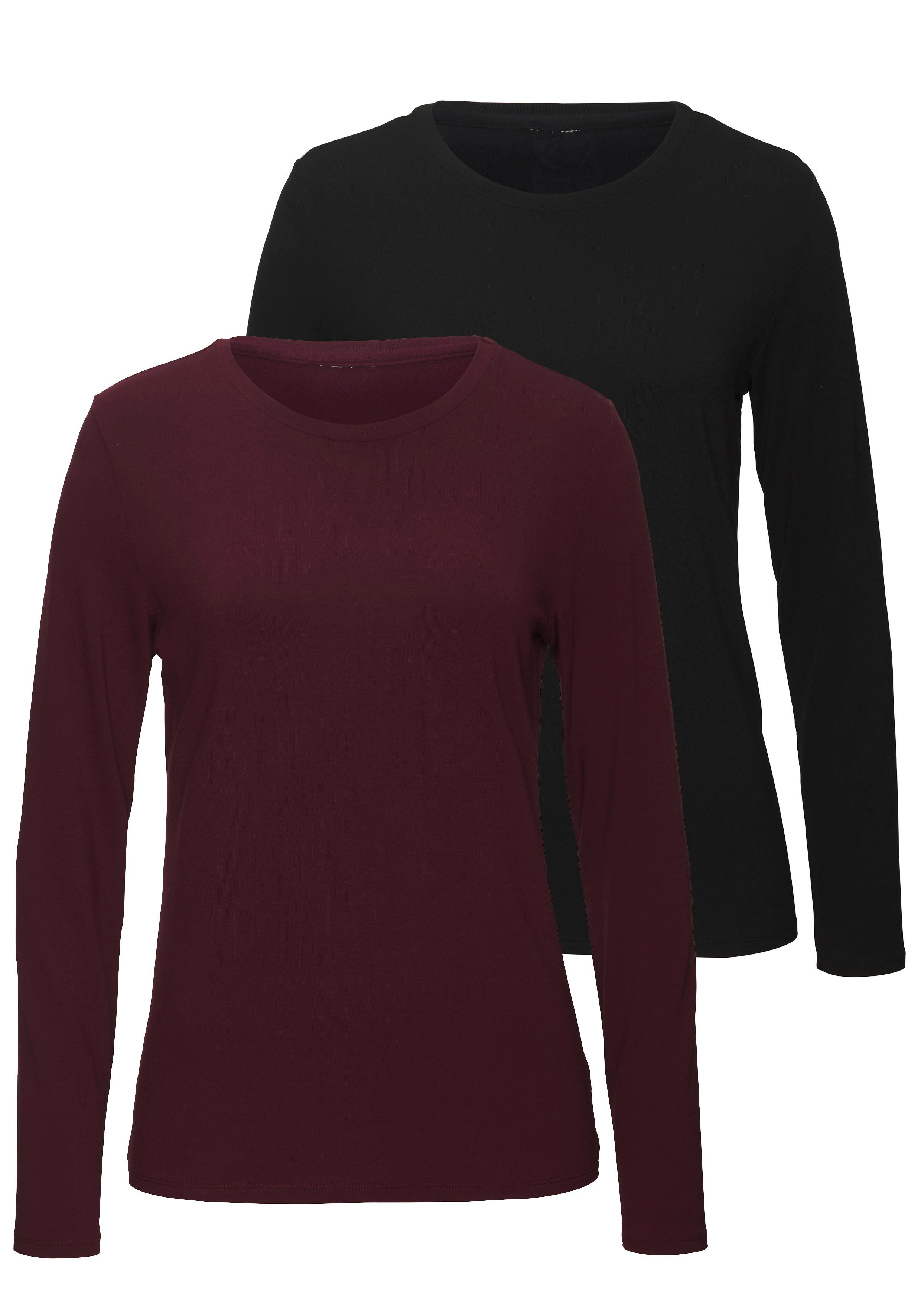 LASCANA Langarmshirt "aus weichem Viskose-Stretch", (2er-Pack) günstig online kaufen