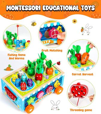 POPOLIC Motorikwürfel Montessori Angelspielzeug ab 1 Jahr, (Karotten ernten Sortier Stapelspielzeug), Motorikspielzeug ab 2 3 4 Jahre altes Mädchen Jungen Geschenk