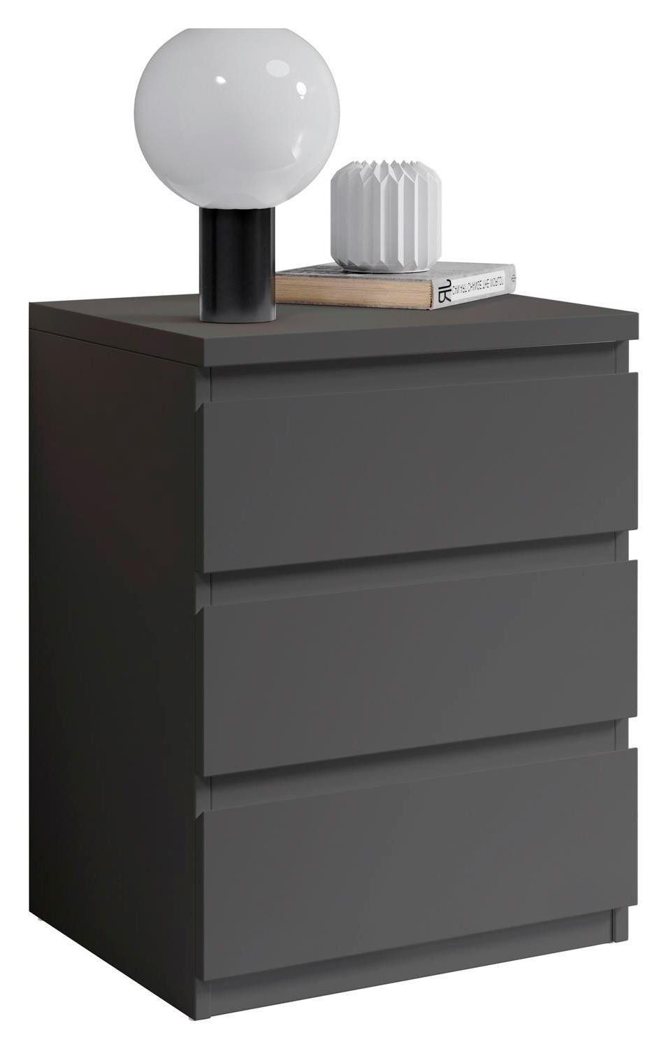 Pol-Power Nachtkommode Nachttisch OLLI, Graphit Dekor, Breite 45 cm, mit 3 Schubladen