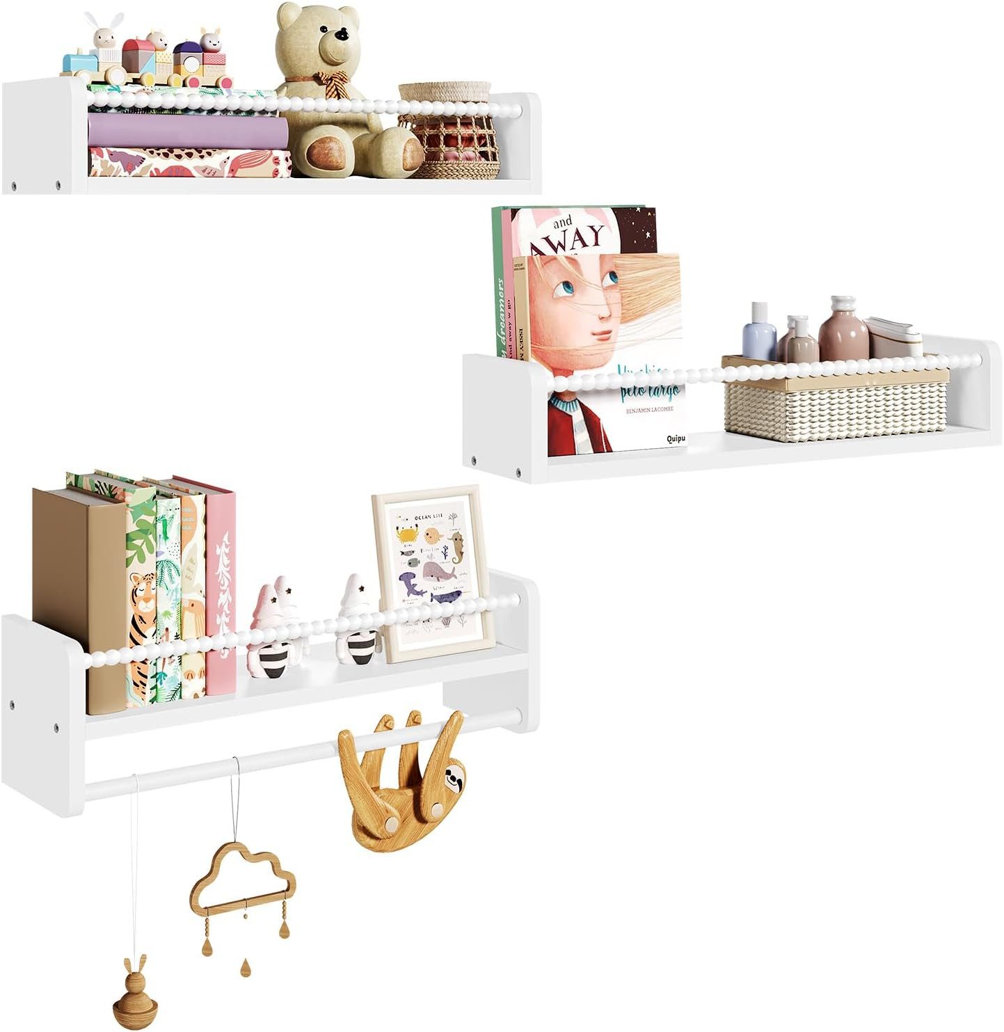 Woltu Kinderregal, 3-tlg., Bücherregal Wand, Montessori Regal, aus Massivholz