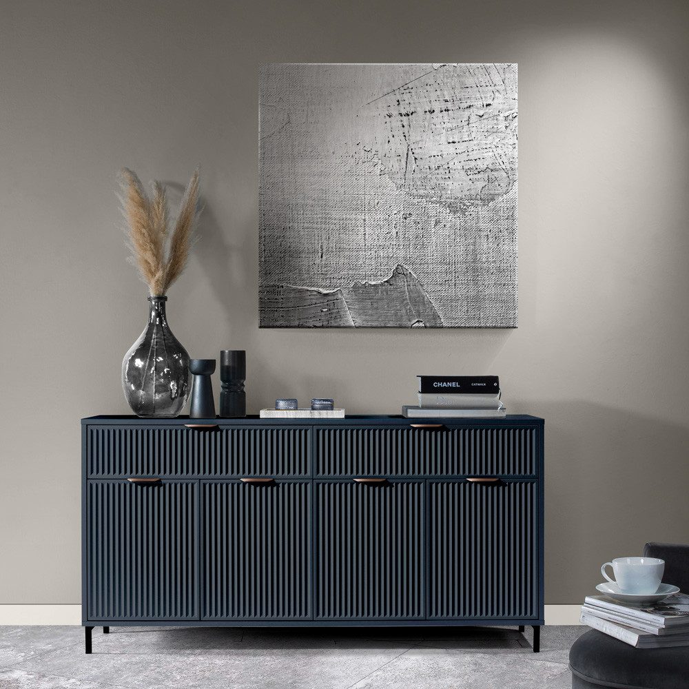 Lomadox Sideboard LAURO-161, Anrichte Kommode Indigo blau Rillenoptik 165 cm Wohnzimmer Esszimmer