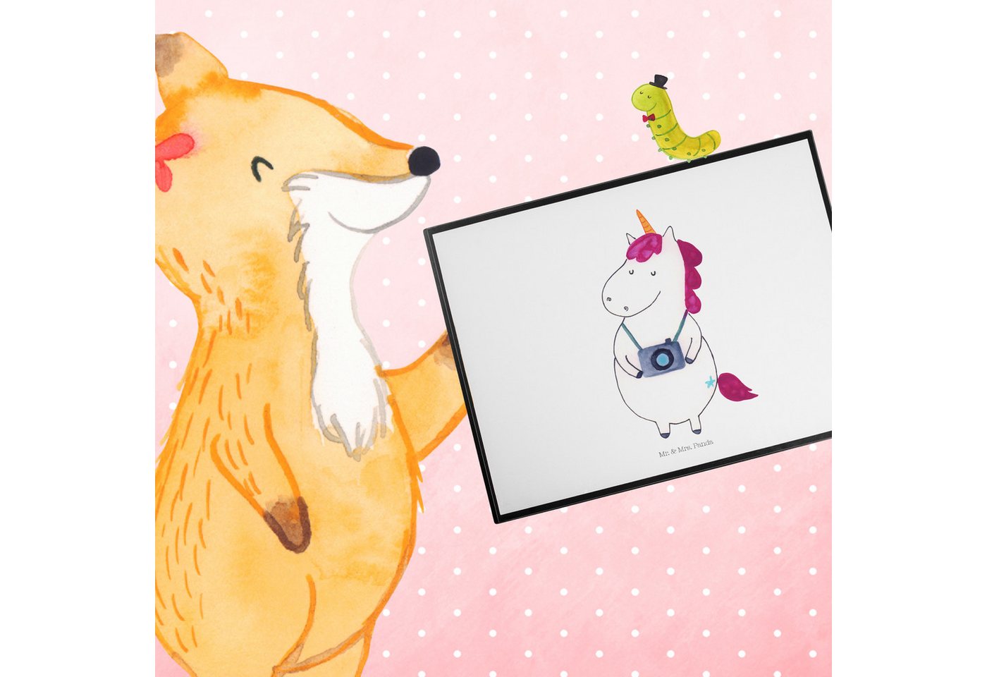 Thumbnail - Mr. & Mrs. Panda Schreibtischunterlage Einhorn Fotograf - Weiß - Geschenk, Schreibunterlage, Büroartikel, Re, (Packung, ...