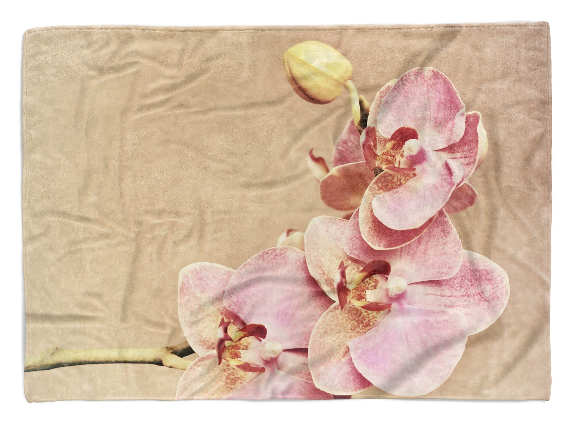 Sinus Art Blü, Handtücher Saunatuch Strandhandtuch Kuscheldecke Handtuch Handtuch Fotomotiv mit (1-St), Blume Baumwolle-Polyester-Mix Orchidee