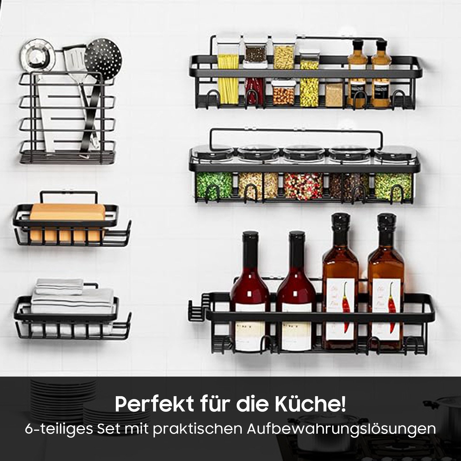 SURFOU Duschablage Ohne Bohren 6 Stuck, Stark Haftendes Duschregal,Badezimmer Regal, mit Zahnpastahalter und Seifenhalter, Duschkorb