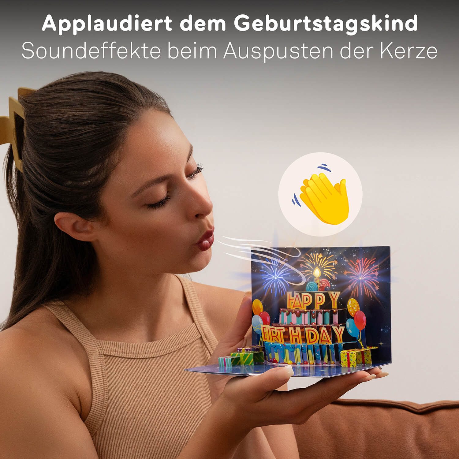 papercrush Geburtstagskarte Buntes Geburtstagsfeuerwerk mit Musik & Licht Pop-Up Karte, Mit Musik & Licht, Handgemacht, Verschenkfertig