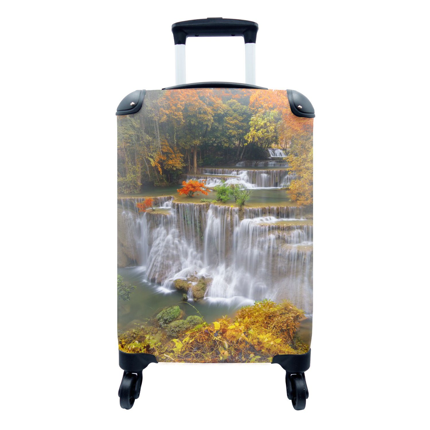 MuchoWow Handgepäckkoffer Bäume - Wasserfall - Herbst, 4 Rollen, Reisetasche mit rollen, Handgepäck für Ferien, Trolley, Reisekoffer