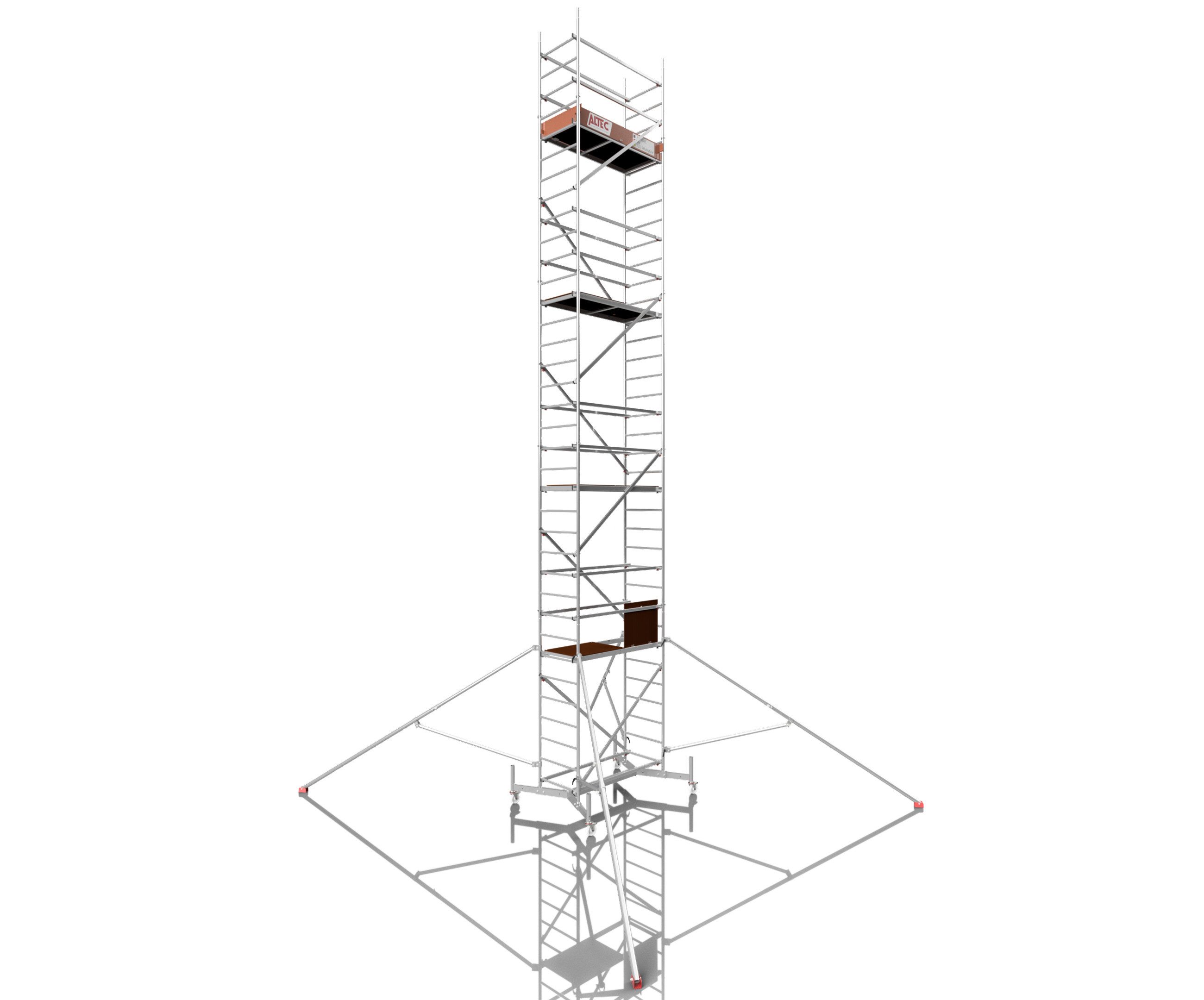 ALTEC Aluminium Fahrgerüst Rollfix 1.0, Ø125mm Rollen, teleskopierbare Traverse, Dreieckausleger, maximale Arbeitshöhe 10 Meter