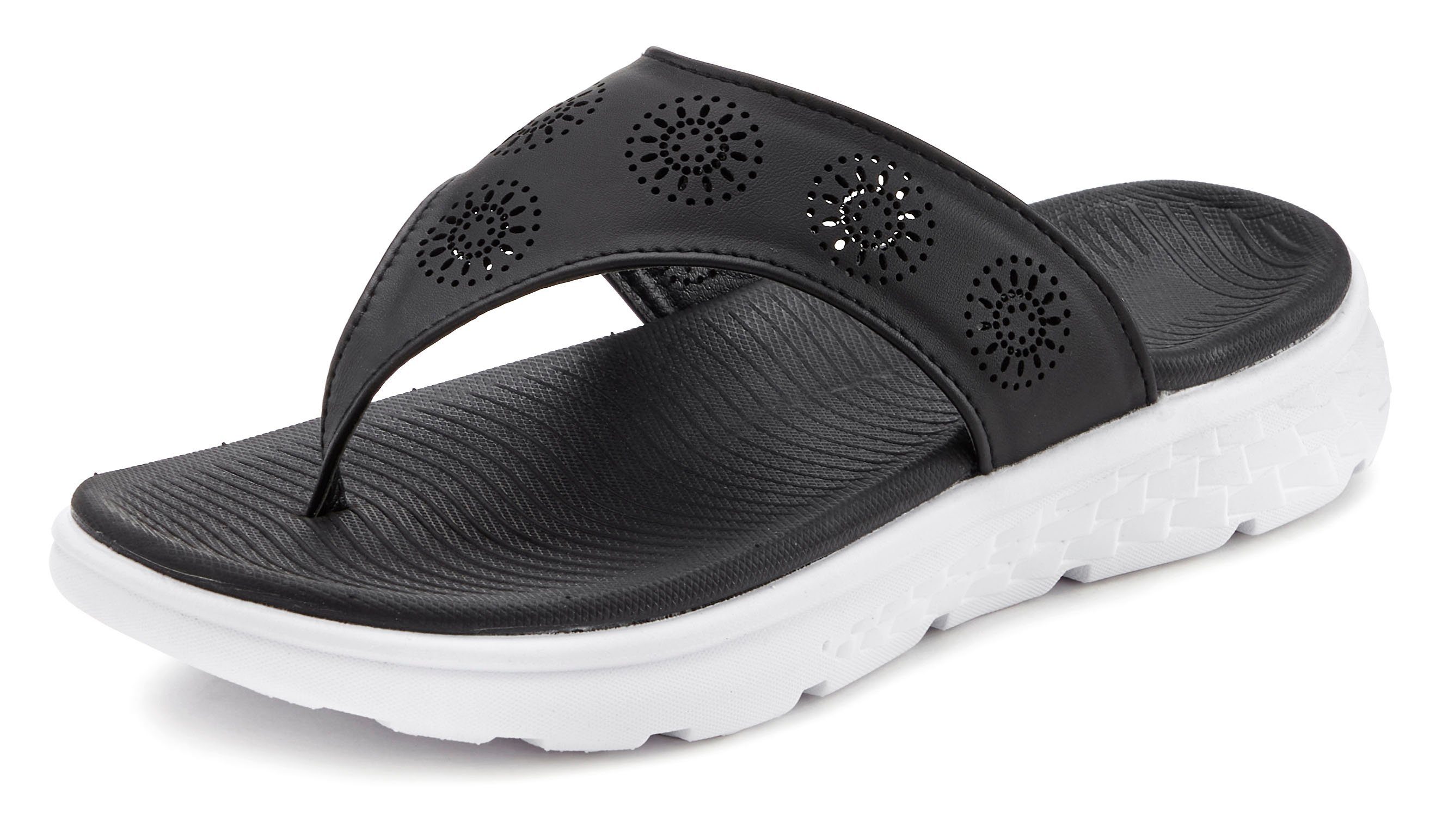 Vivance Badeschuhe, Badelatsche, Flip Flop, Sommerschuh, Zehentrenner Pantolette mit Cut-Out-Muster VEGAN