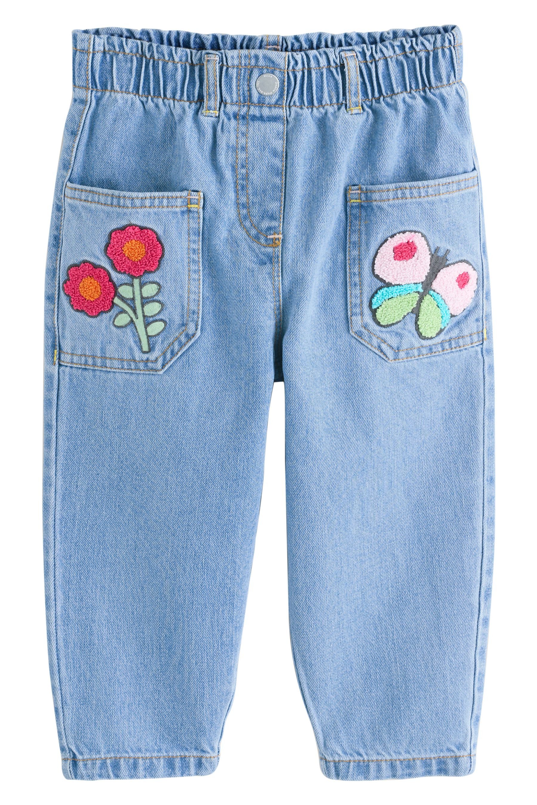 Next Schlupfjeans Bouclé-Jeans mit Schmetterling 100 % Baumwolle (1-tlg)