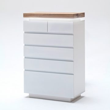 Lomadox Wohnzimmer-Set ROSARNO-05, (Mega-Spar-Set), in weiß matt lackiert mit Eiche massiv geölt und Beleuchtung