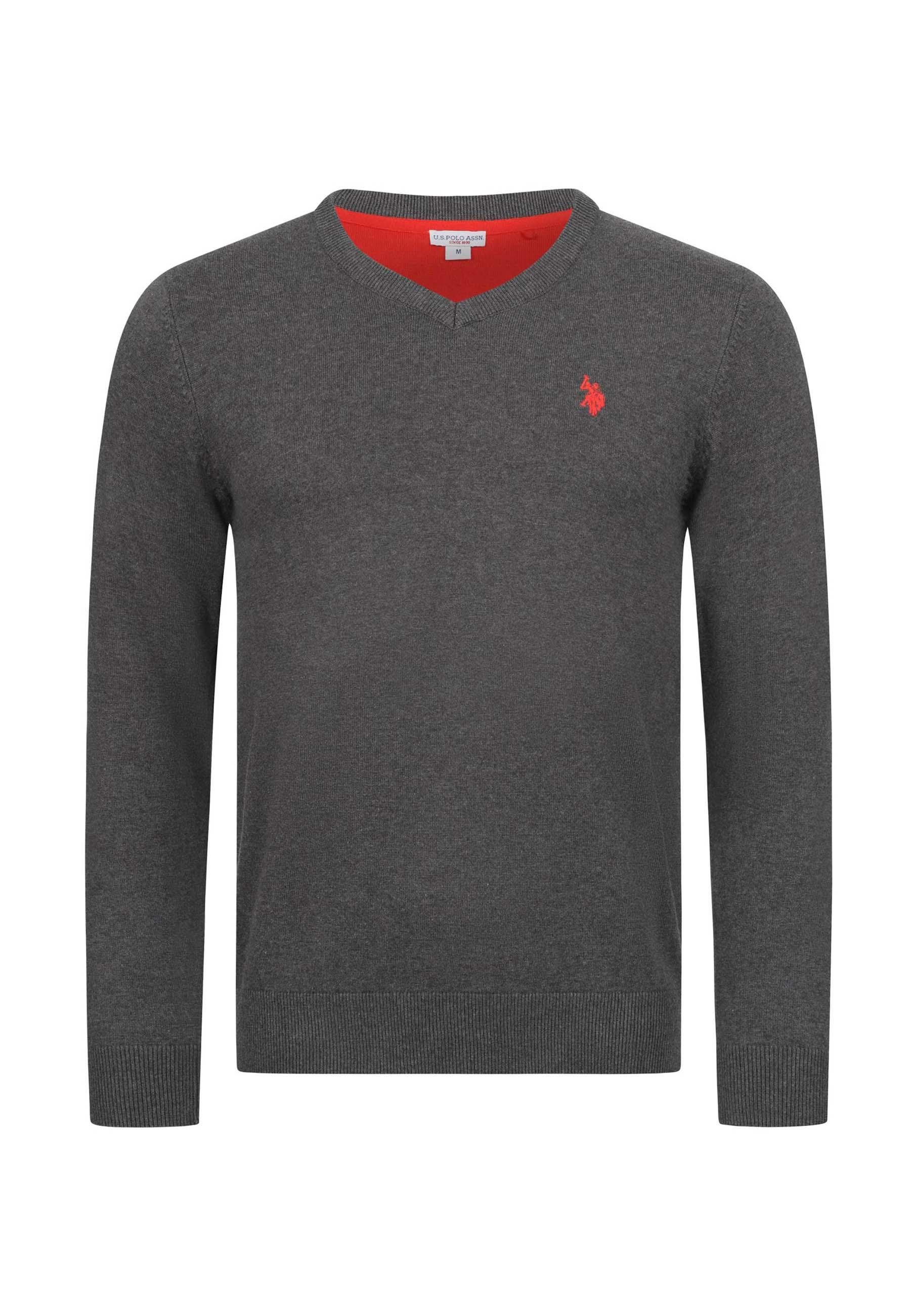 V-Ausschnitt-Pullover Longsleeve USPhil – Herren V-Neck Classic Fit mit Logo-Stickerei