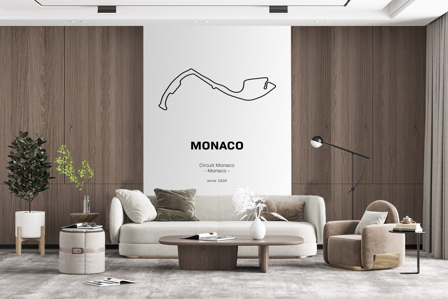 (3 Monaco - Montagefertig Matt, Fototapete - Vinyl Wohnzimmer, MuchoWow für Wandtapete bedruckt, St), F1, Tapete Rennstrecke