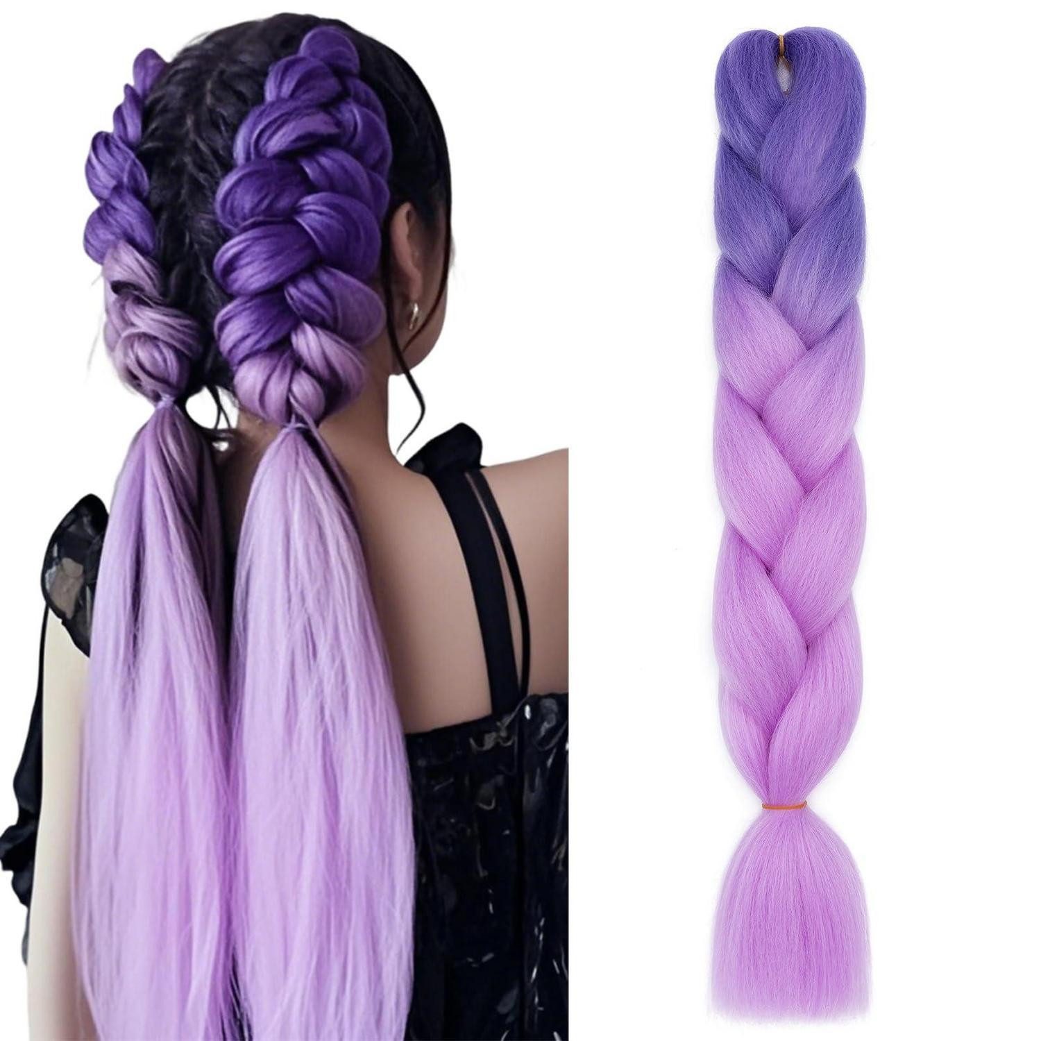 LuxusKollektion Kunsthaar-Extension Haarverlängerung Braids Zopf 60 CM (Pack of 1) Blau-Lila zu Hell-Lila