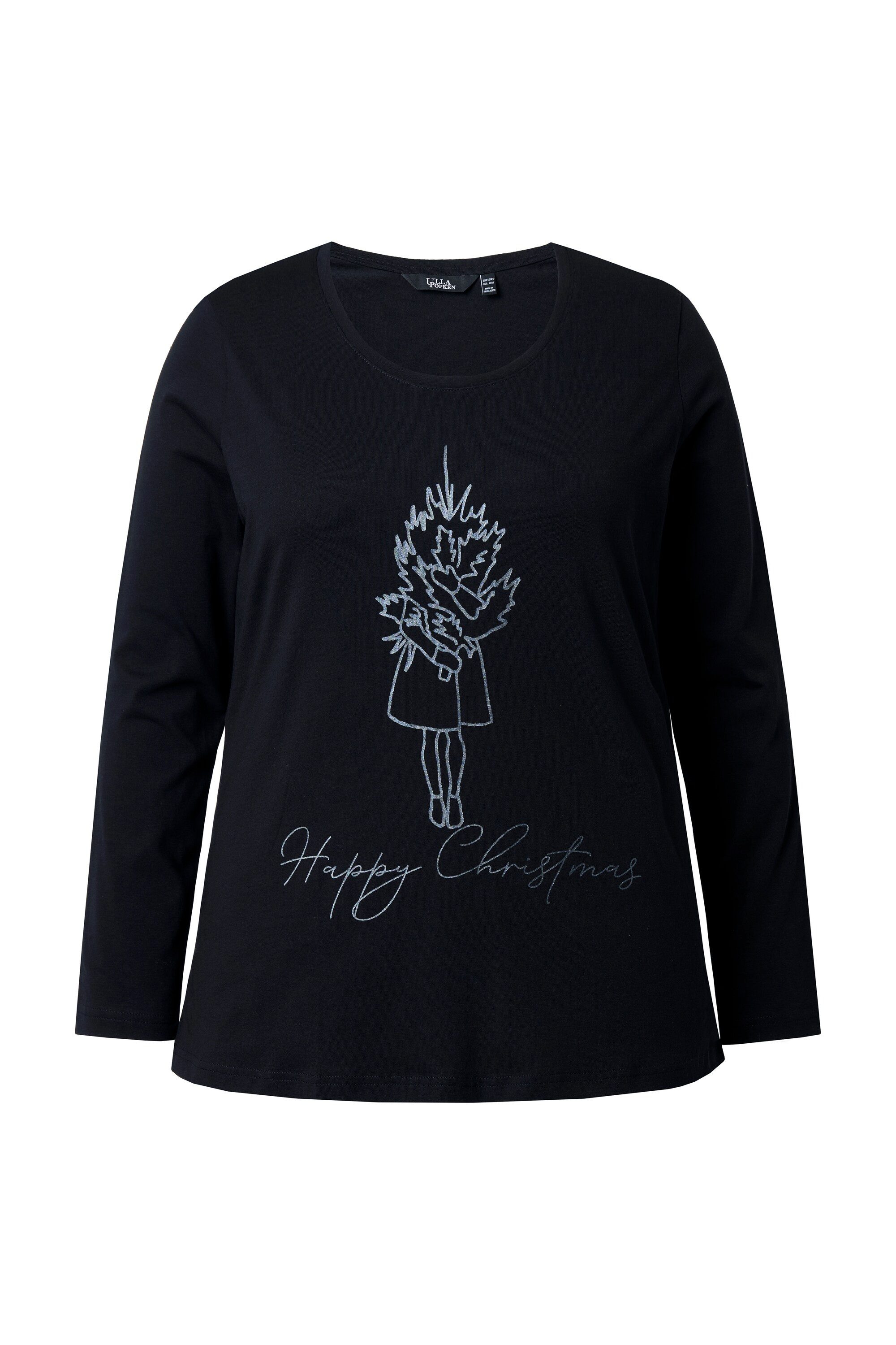 Ulla Popken Longsleeve Shirt Weihnachtsmotiv Classic Rundhals Langarm günstig online kaufen