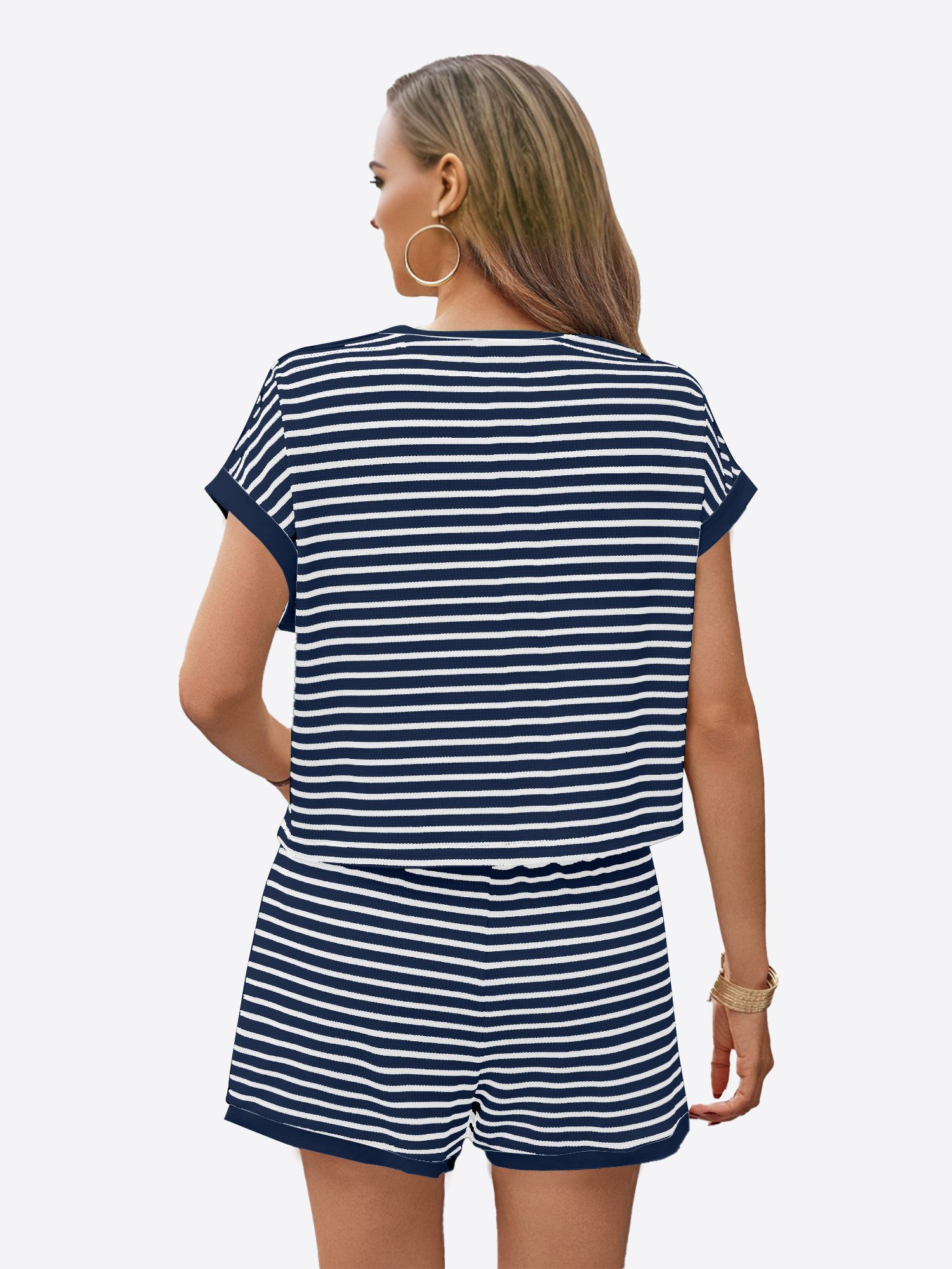 Imily Bela Hausanzug Damen Sommer-2-teilige Sets (Set, 2 tlg., Kurzarm-T-Shirts + Shorts) Streifen