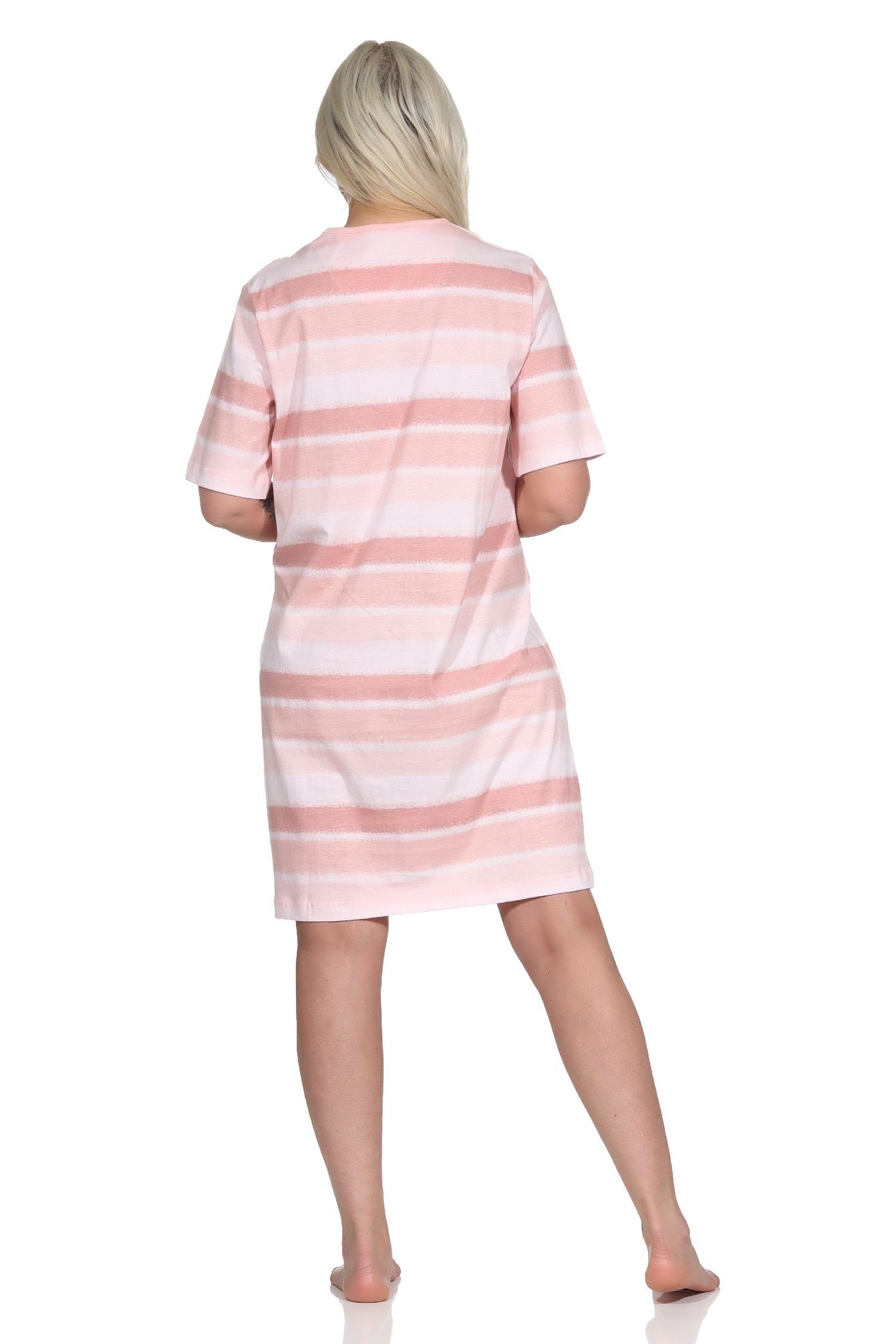 Normann Nachthemd rosa Nachthemd im Damen 464 Streifen farbenfrohen 122 Look kurzarm 