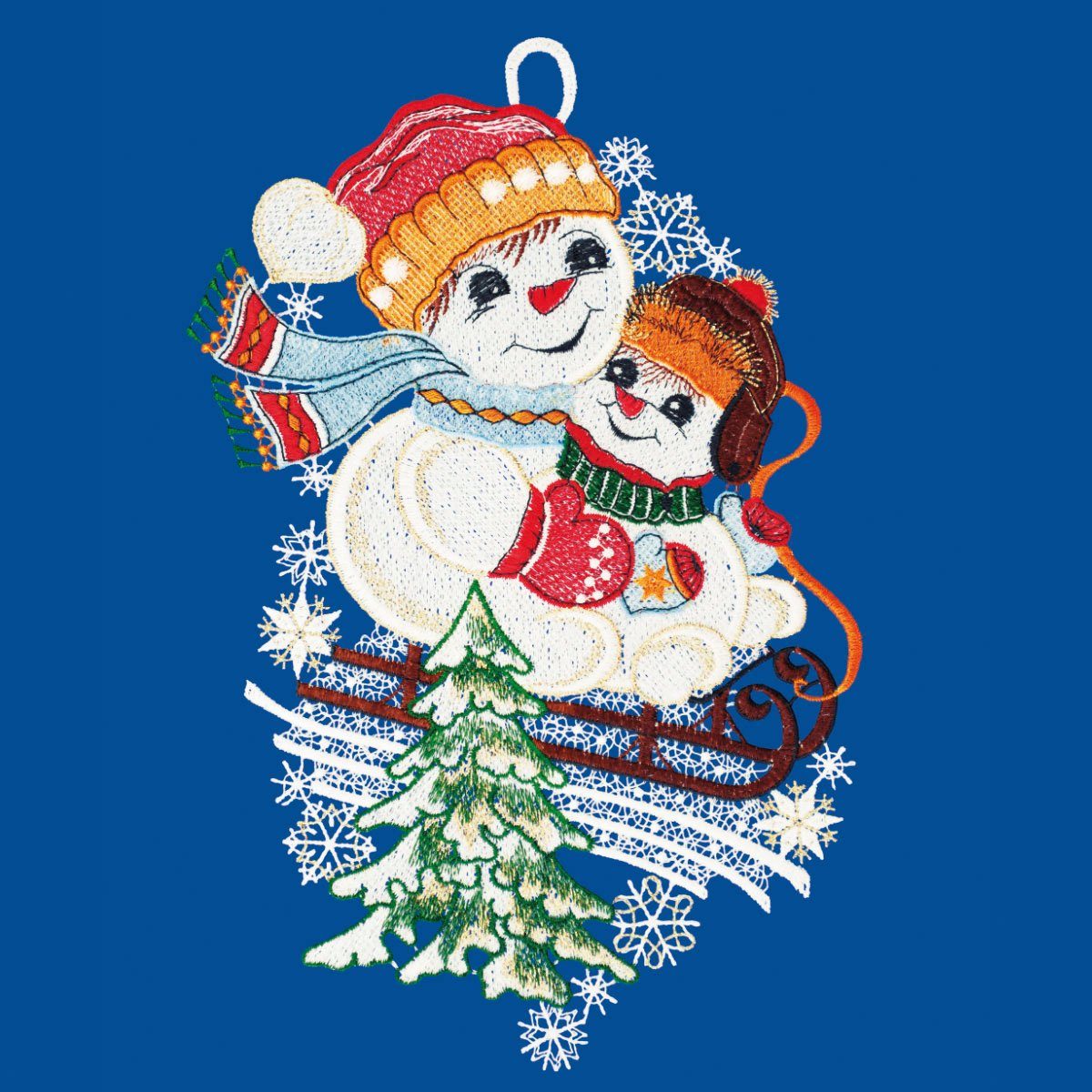 W. Reuter & Sohn - Plauener Spitze® Fensterbild Schneemann mit Kind, Made in Germany