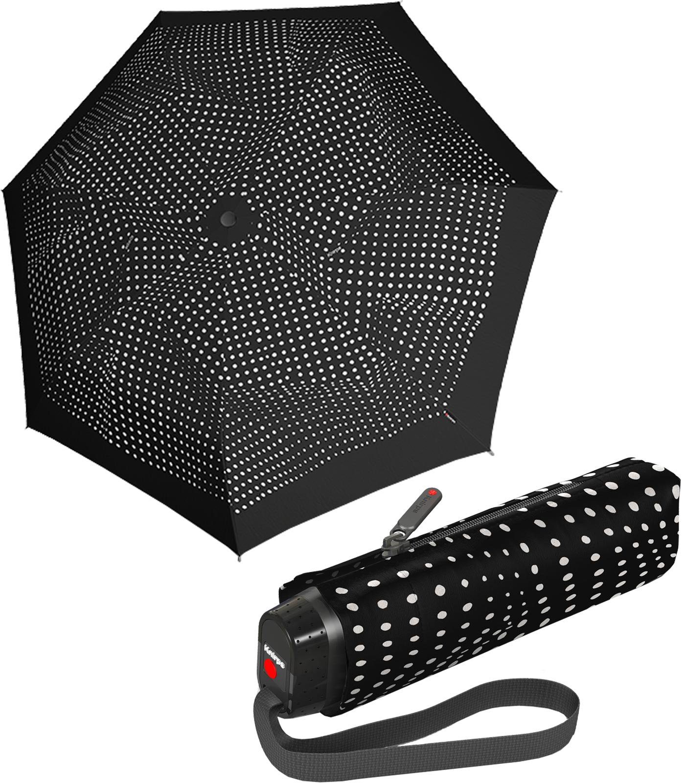 Knirps® Taschenregenschirm leichter, besonders kompakter Schirm für Damen, sehr klein und leicht, ein guter Notfallschirm schwarz-weiß