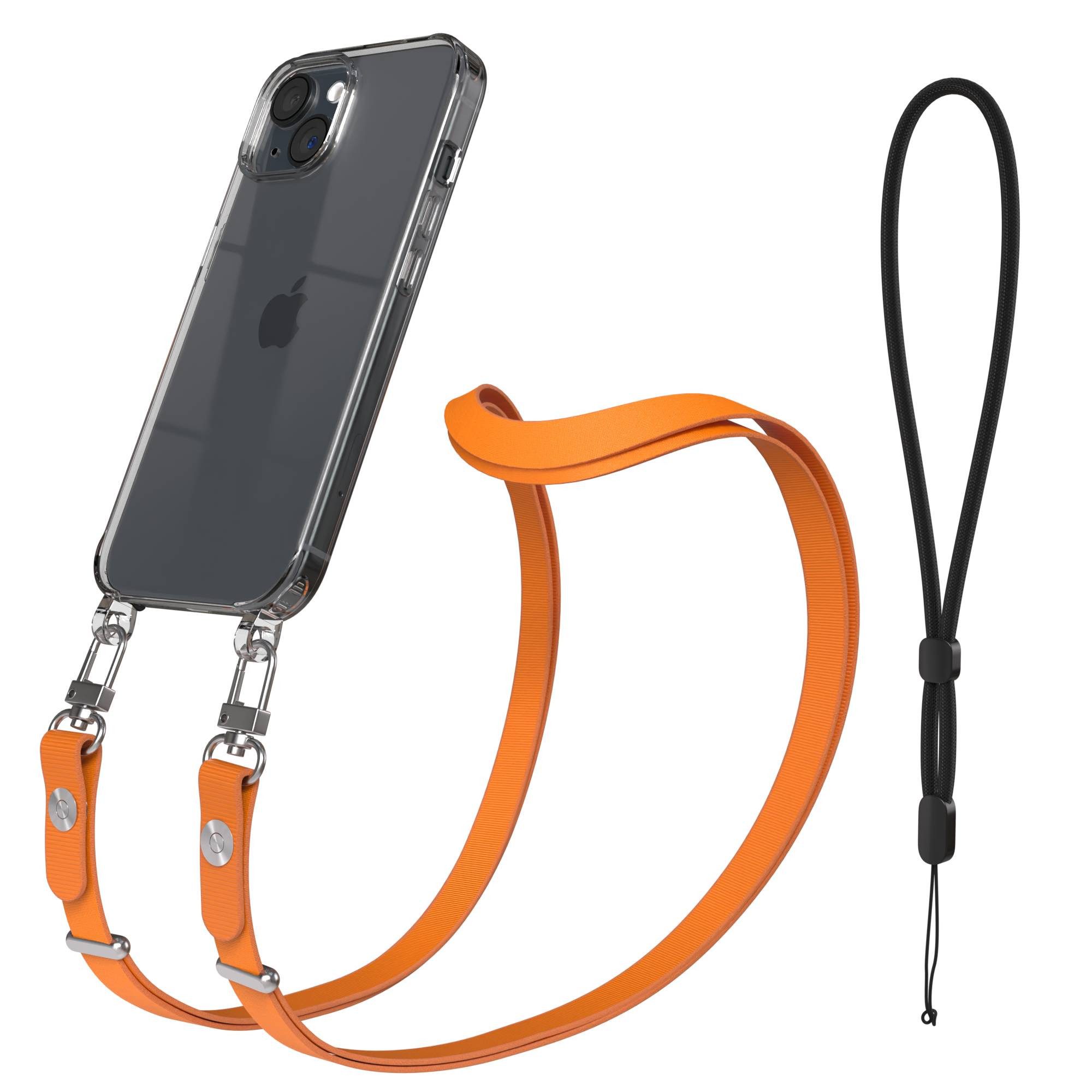 EAZY CASE Handykette für Apple iPhone 15 Handyhülle mit Handyband magnetisch, Kordel fürs Handy in Orange mit flexibler Länge und Magnetband
