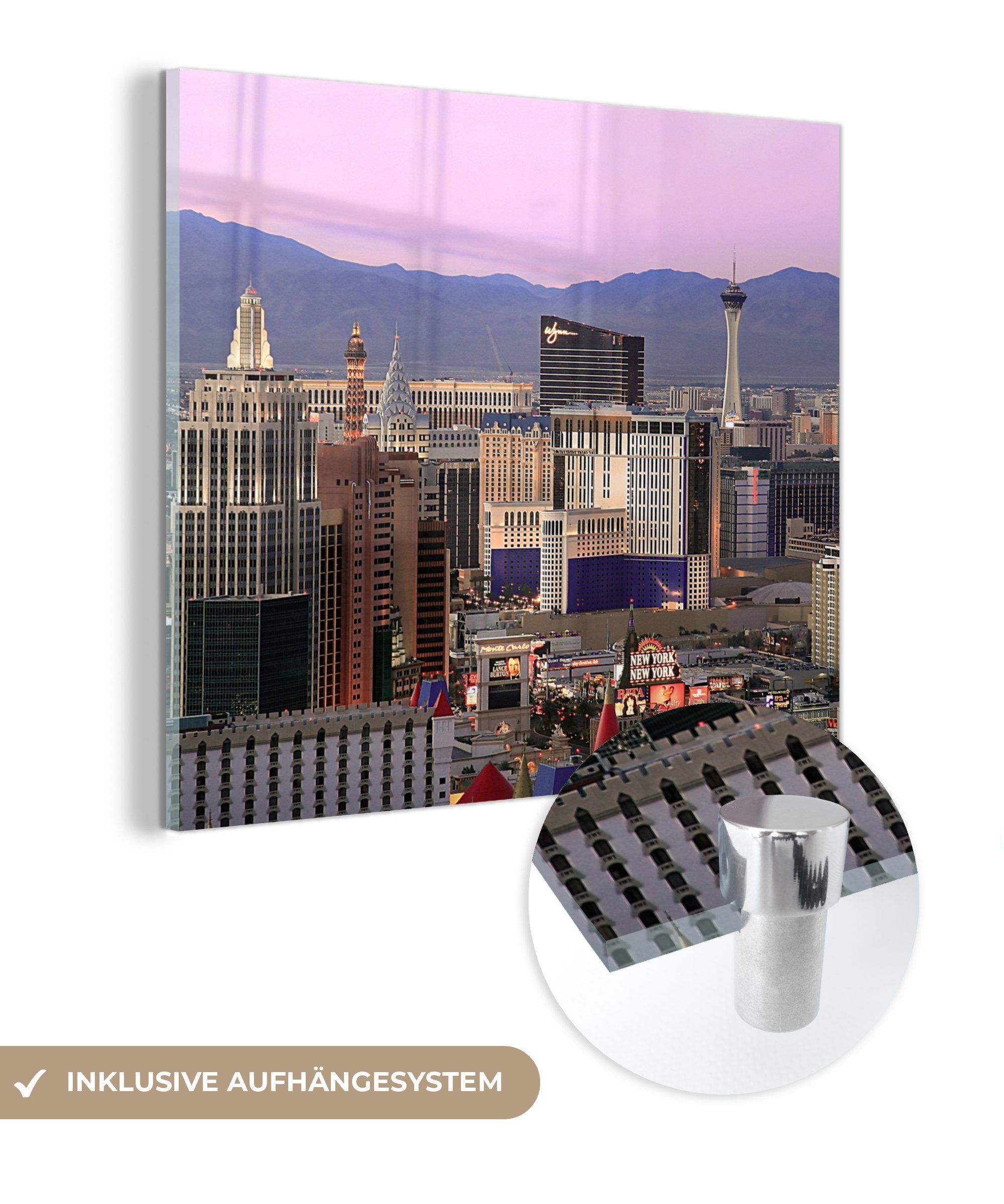 Las von St), Foto - (1 Glas Staaten, Wandbild Skyline Vereinigte - Glasbilder - Acrylglasbild auf - auf Vegas Wanddekoration Glas MuchoWow Bilder