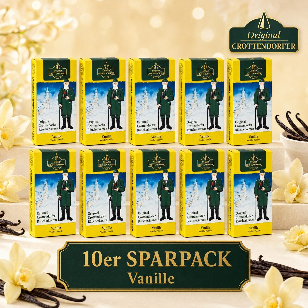 Crottendorfer Räucherkegel Crottendorfer Räucherkerzen 10er-Pack Vanille (Packung, 10-St., Vorteilspack), 100% Made in Germany