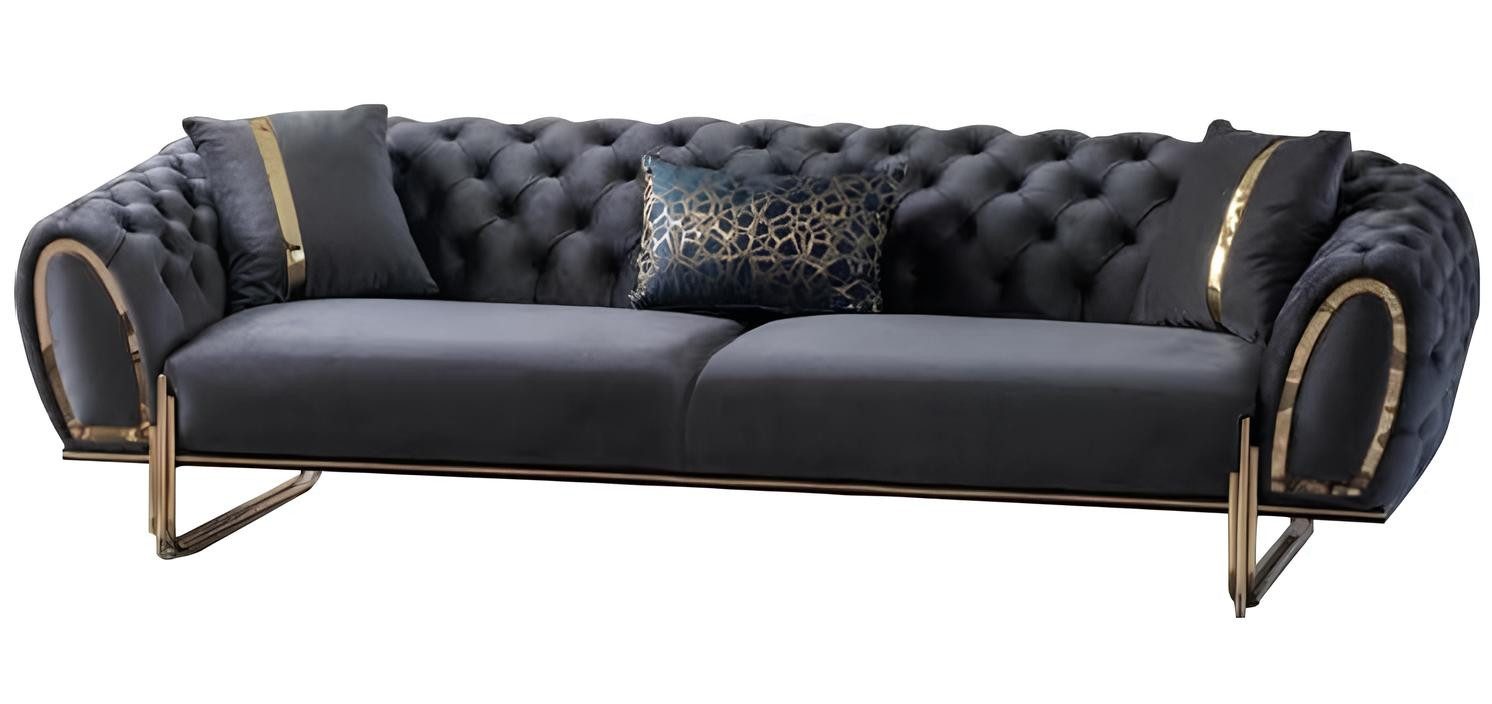 Xlmoebel 3-Sitzer Schwarze Chesterfield Polstergarnitur im modernen Design, Hergestellt in Europa